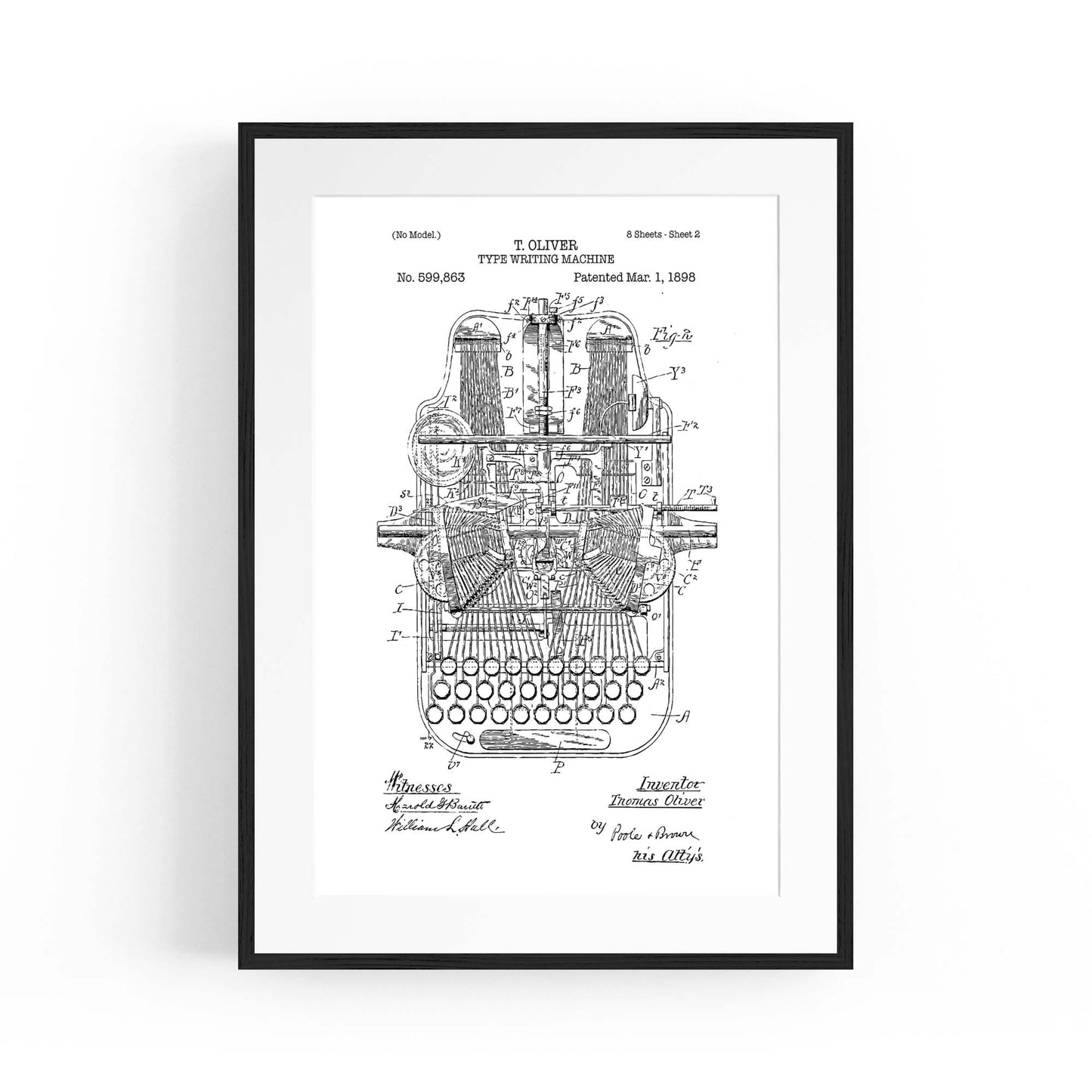 Vintage Typewriter White Patent Wall Art #1 - The Affordable Art Company
