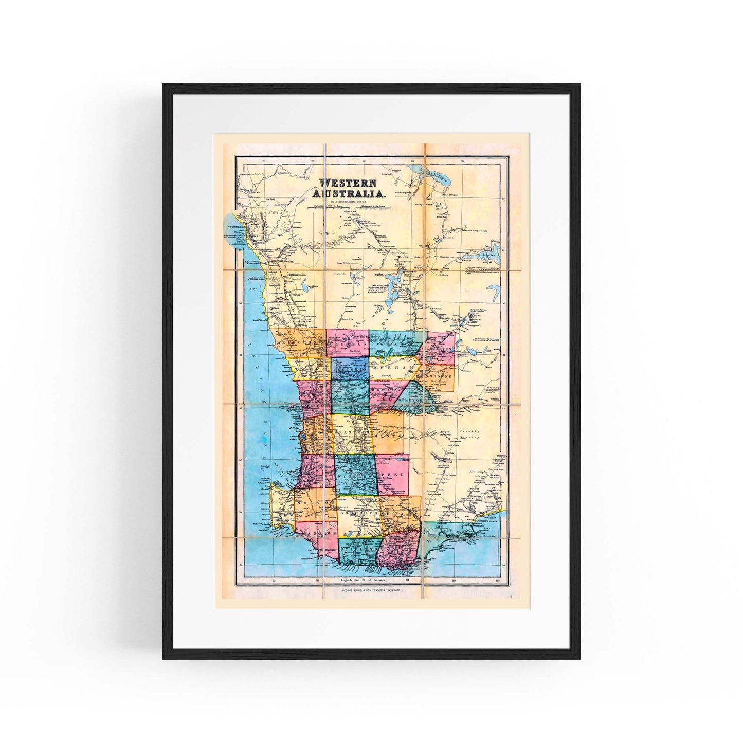 Western Australia Vintage Map Perth Wall Art - The Affordable Art Company