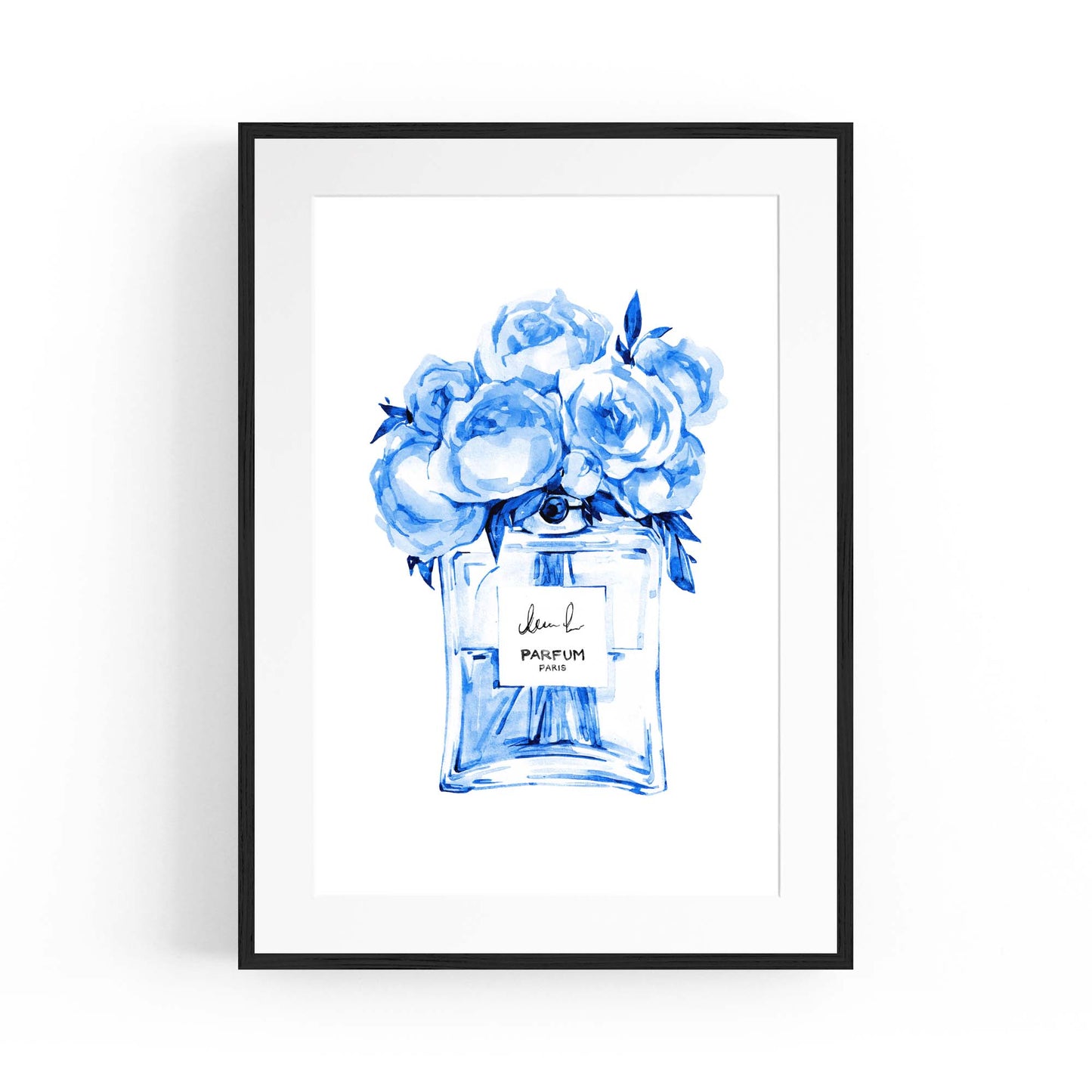 Blue Floral Perfume Bottle Fashion Flowers Wall Art #2 - The Affordable Art Company
