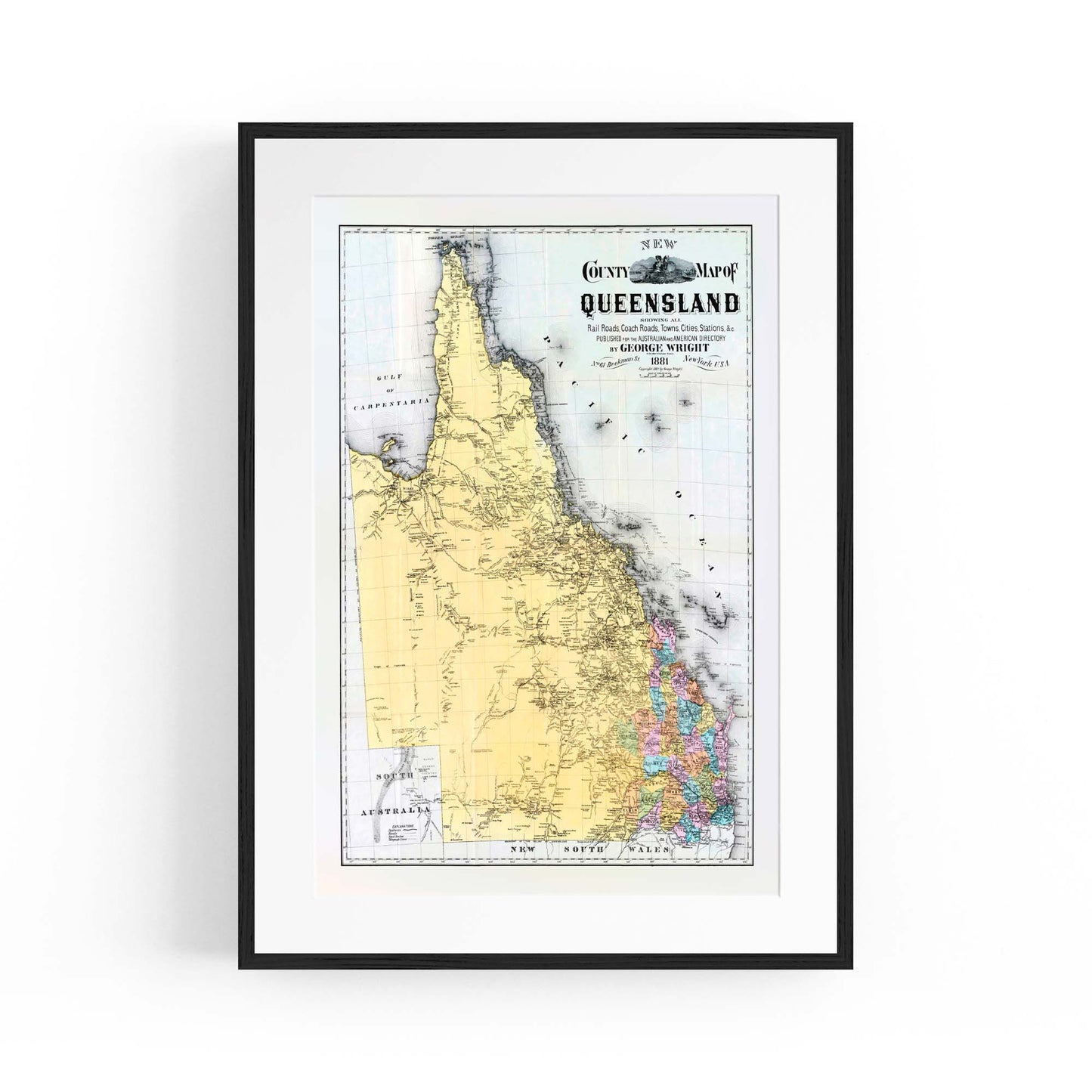 Queensland Australia Vintage Map Wall Art #2 - The Affordable Art Company