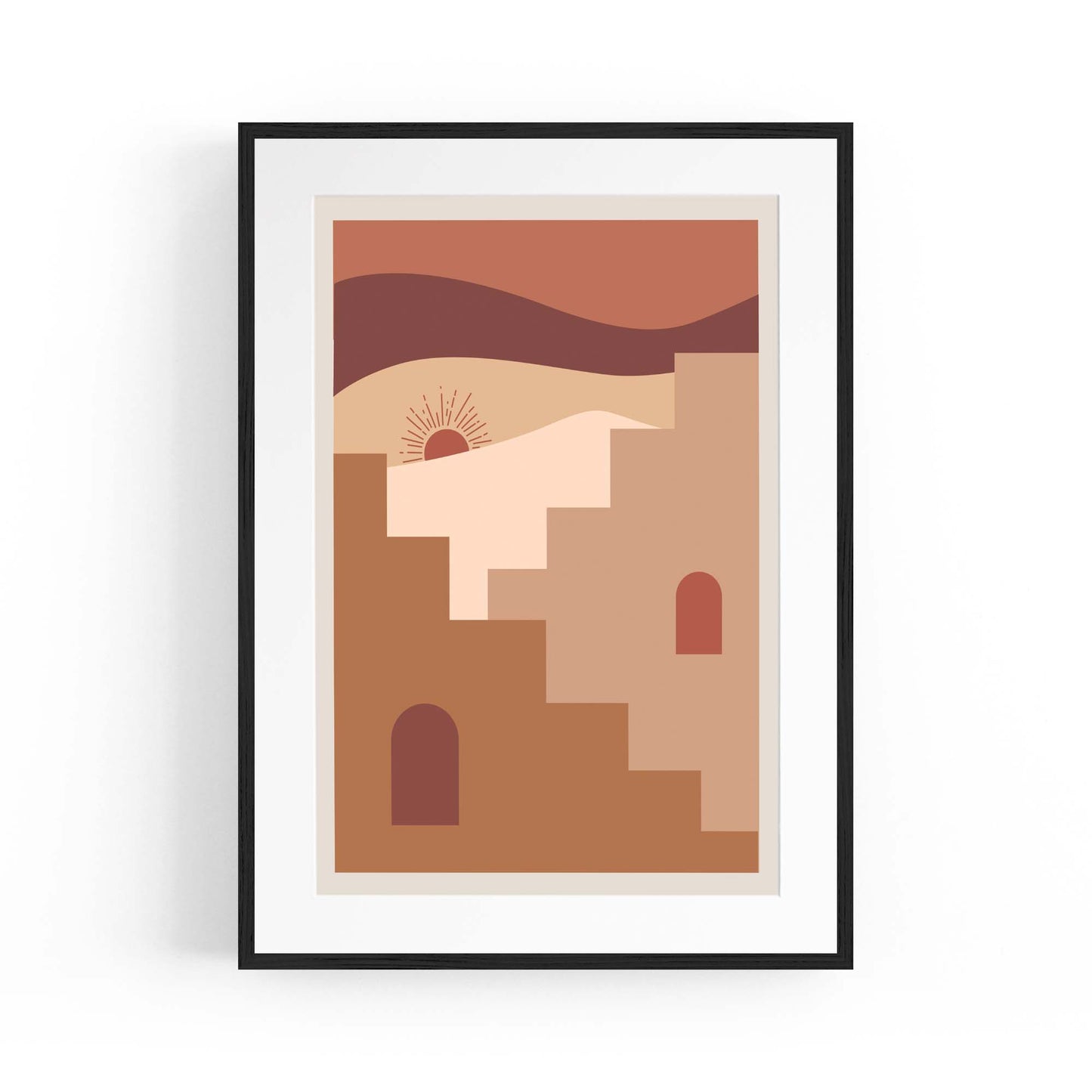 Desert Sunrise Terracotta Buildings Abstract Wall Art - The Affordable Art Company