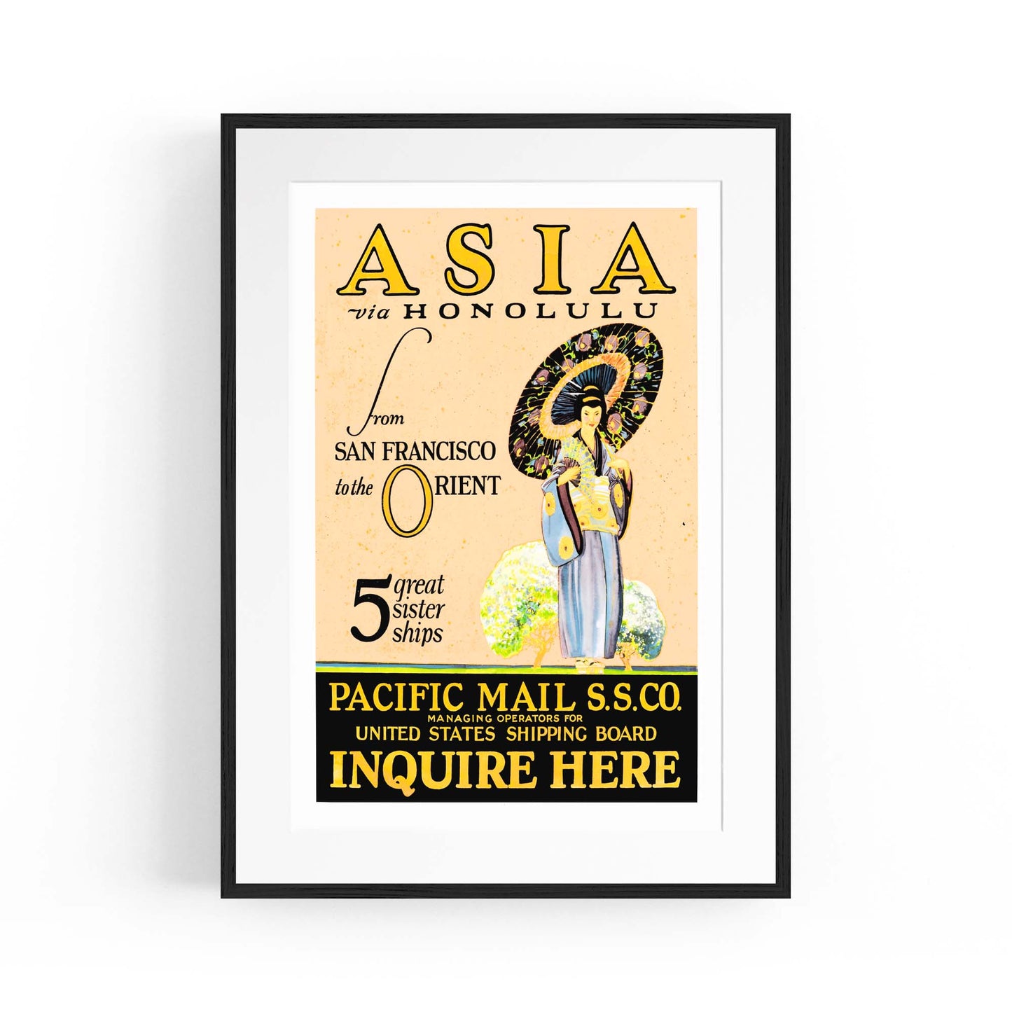 Asia via Honolulu Vintage Travel Advert Wall Art - The Affordable Art Company