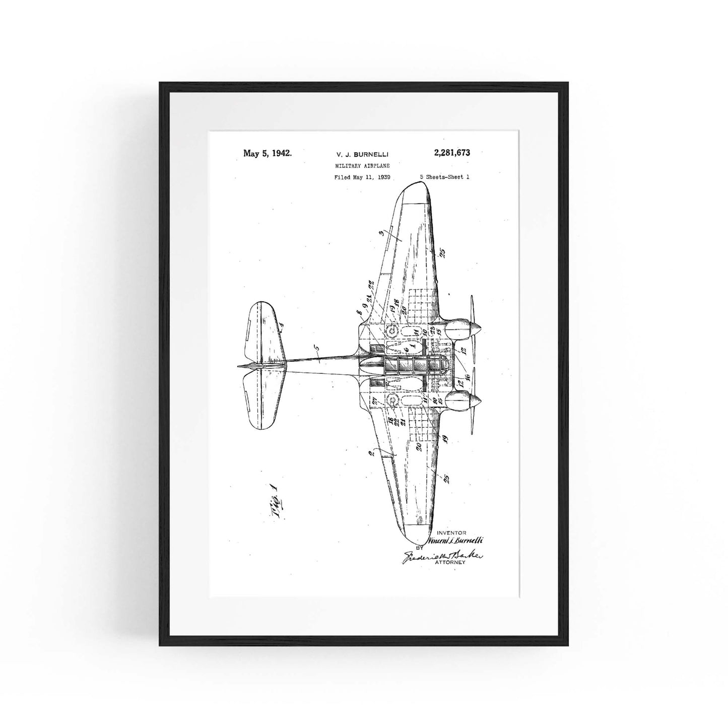 Airplane Patent Vintage Minimal Man Cave Wall Art #5 - The Affordable Art Company