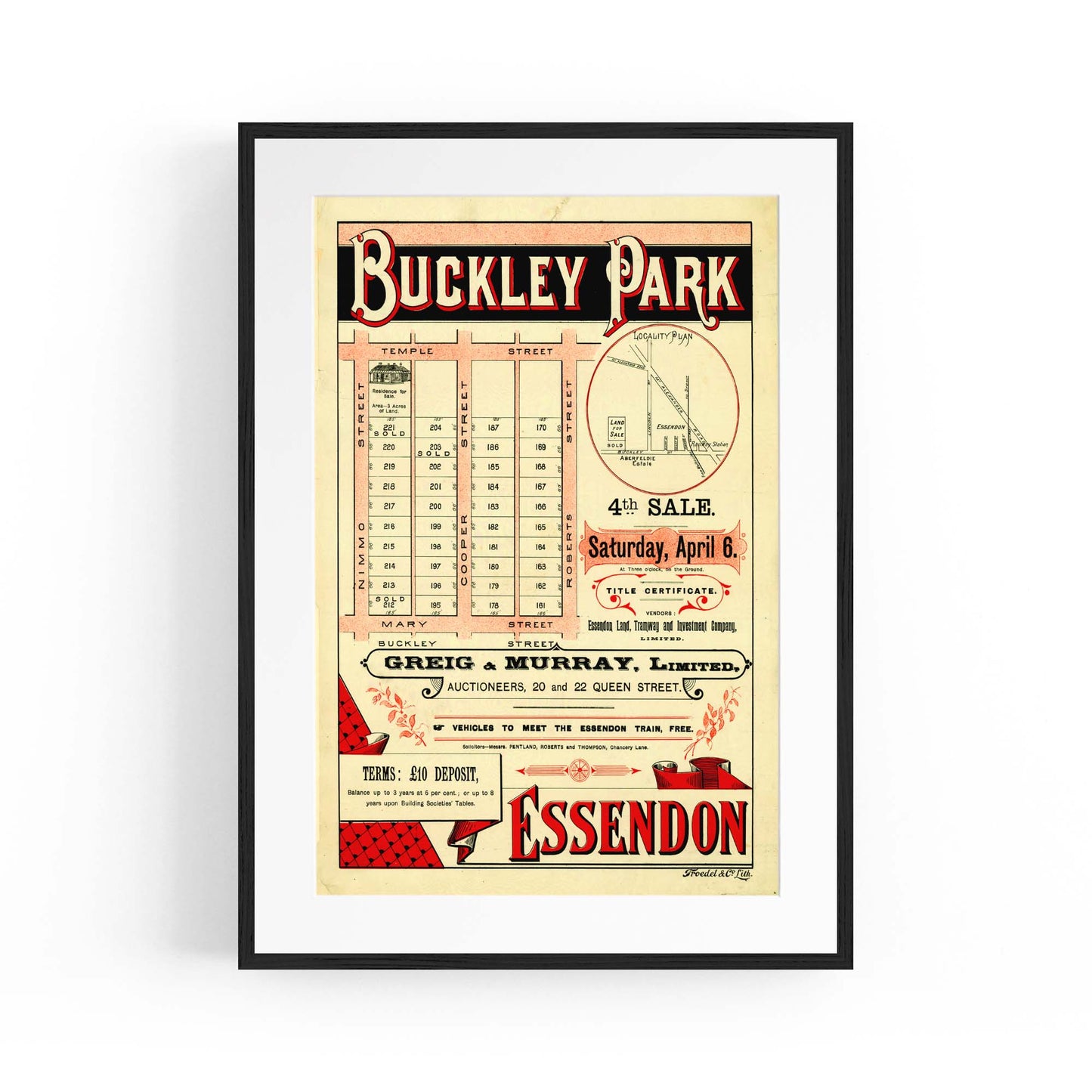 Essendon Buckley Park Vintage Real Estate Advert Wall Art - The Affordable Art Company