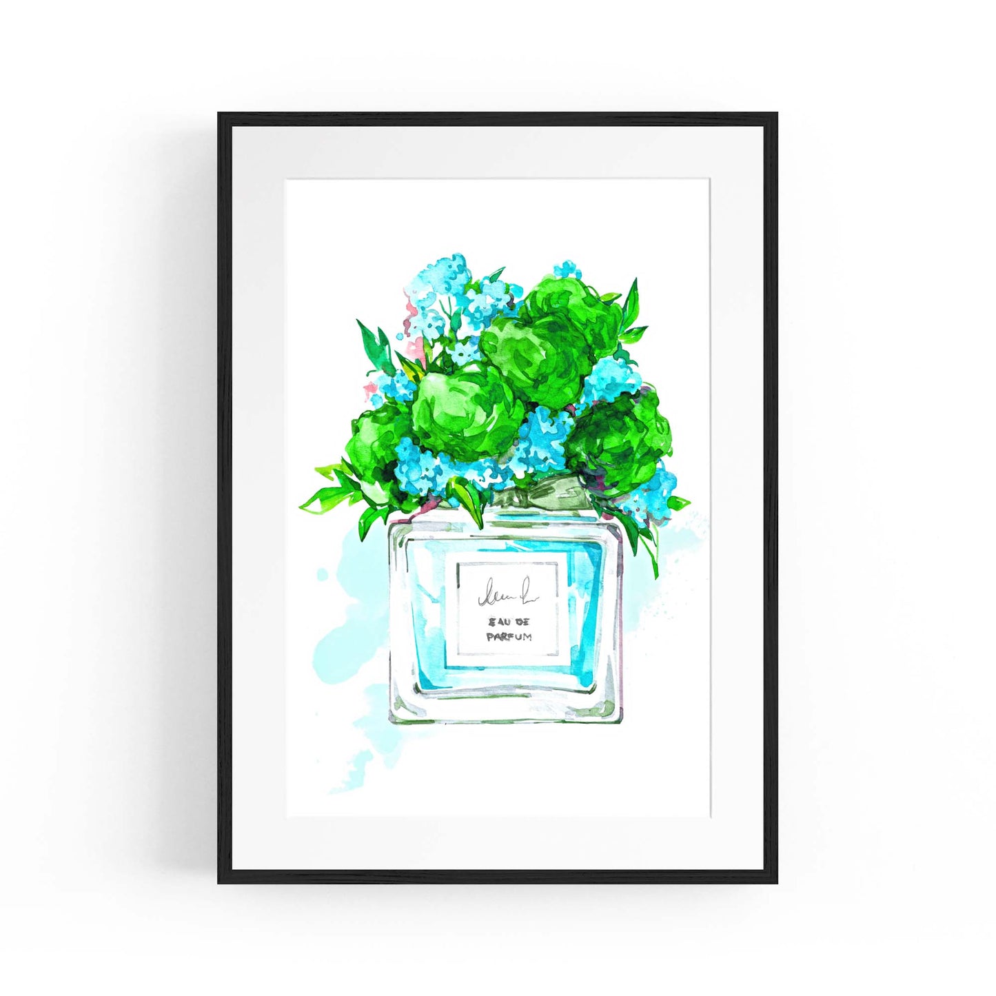 Green Floral Perfume Bottle Fashion Wall Art - The Affordable Art Company