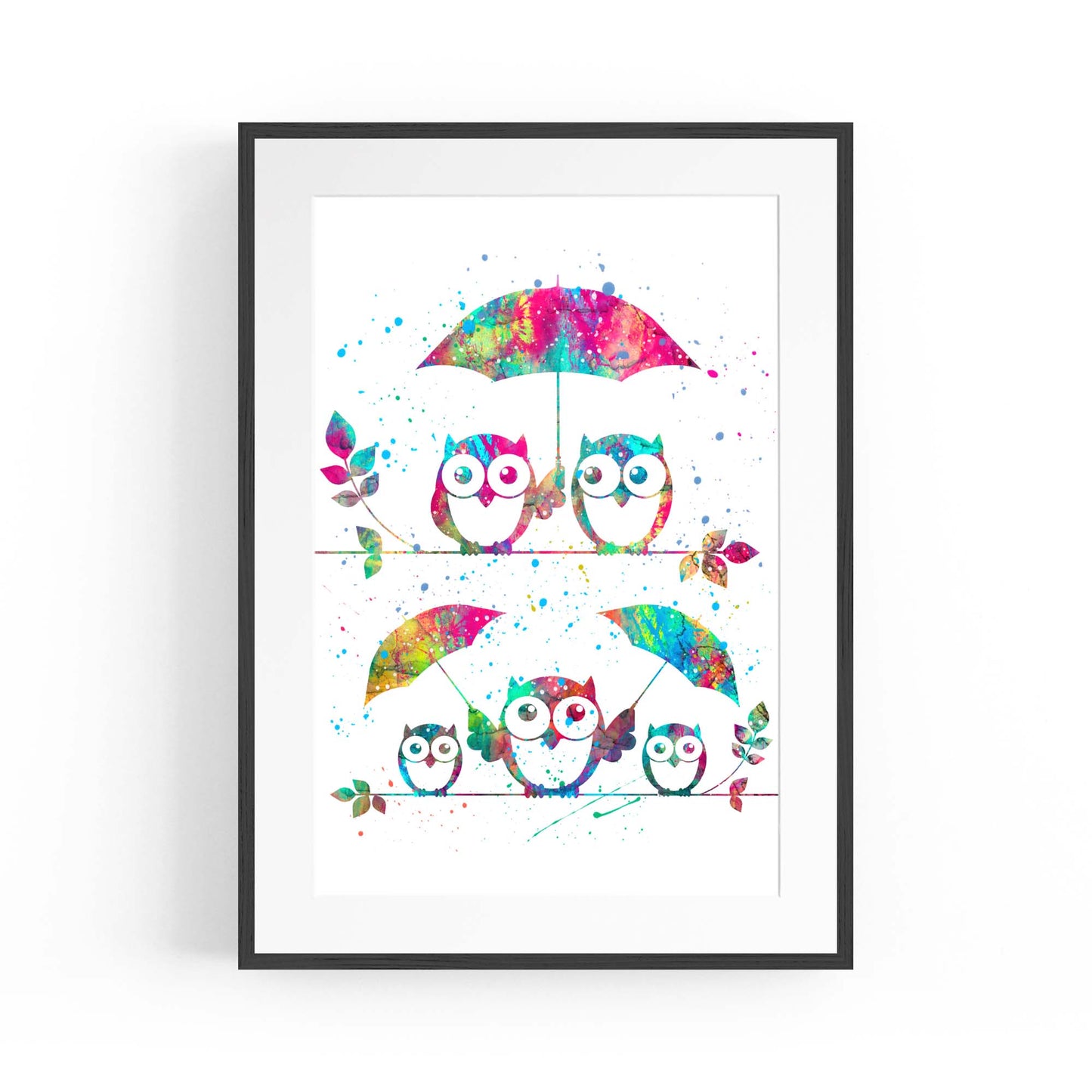 Owl Painting Portrait Minimal Black Wall Art #2 - The Affordable Art Company