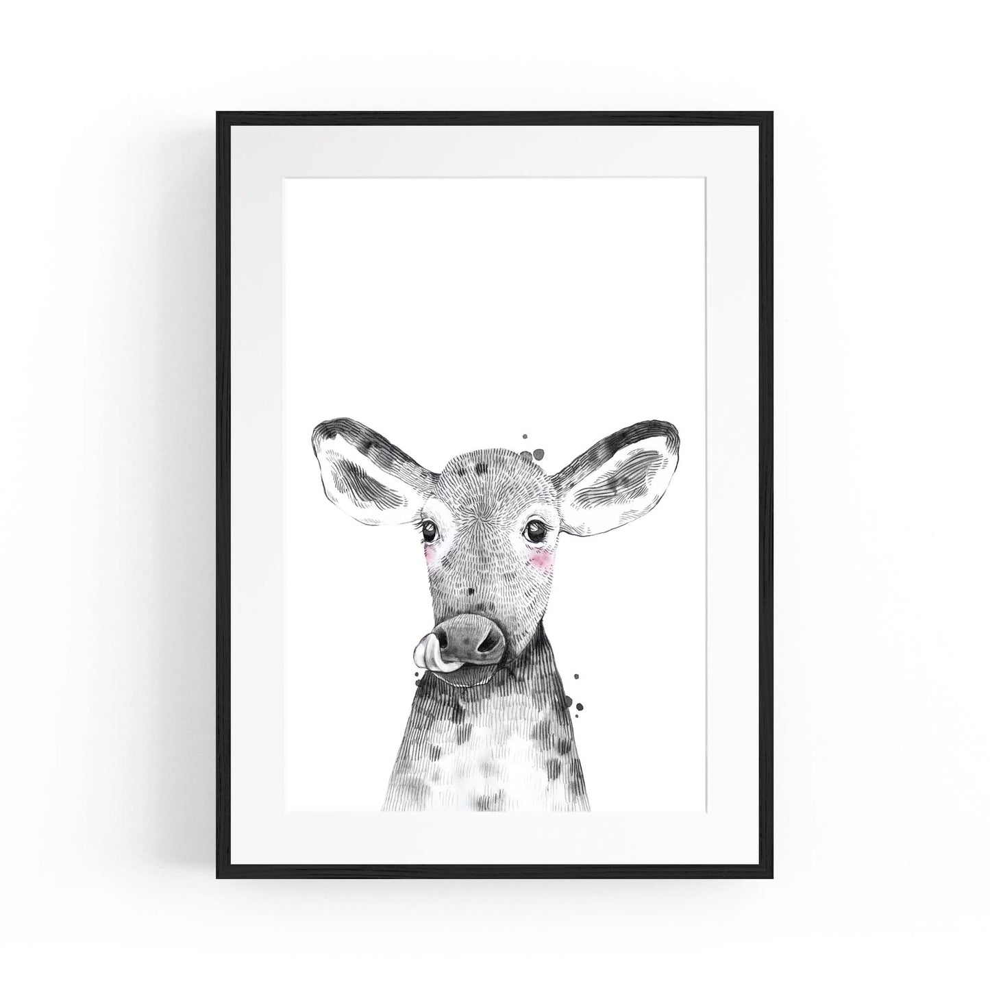 Cute Blushing Baby Cow Nursery Animal Wall Art - The Affordable Art Company