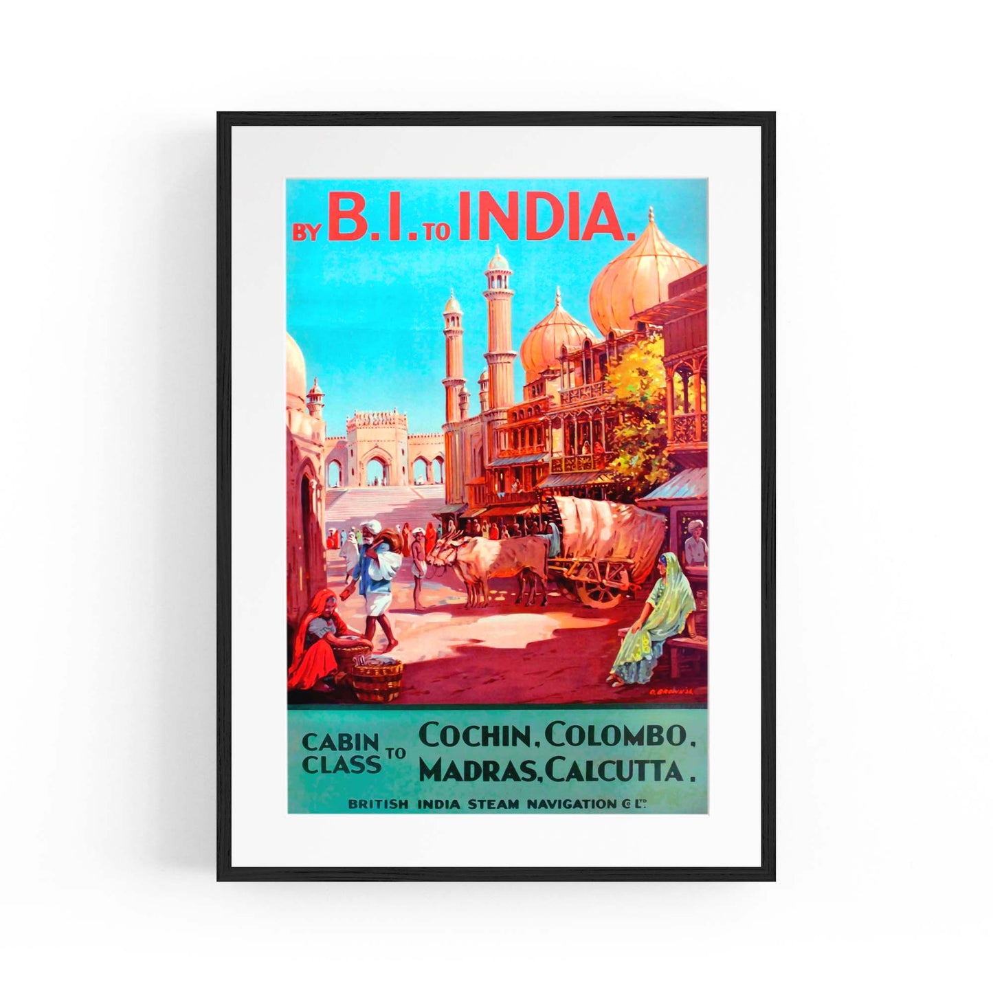 BI to India Vintage Travel Advert Wall Art - The Affordable Art Company