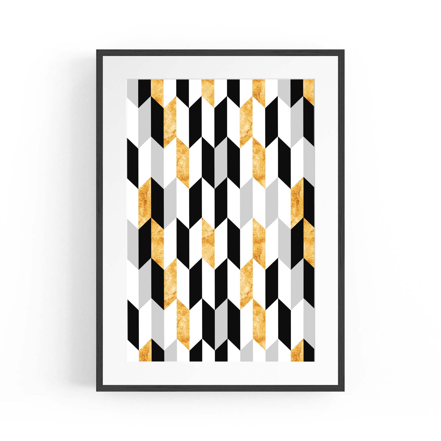 Minimal Geometric Pattern Black, White and Gold Wall Art - The Affordable Art Company
