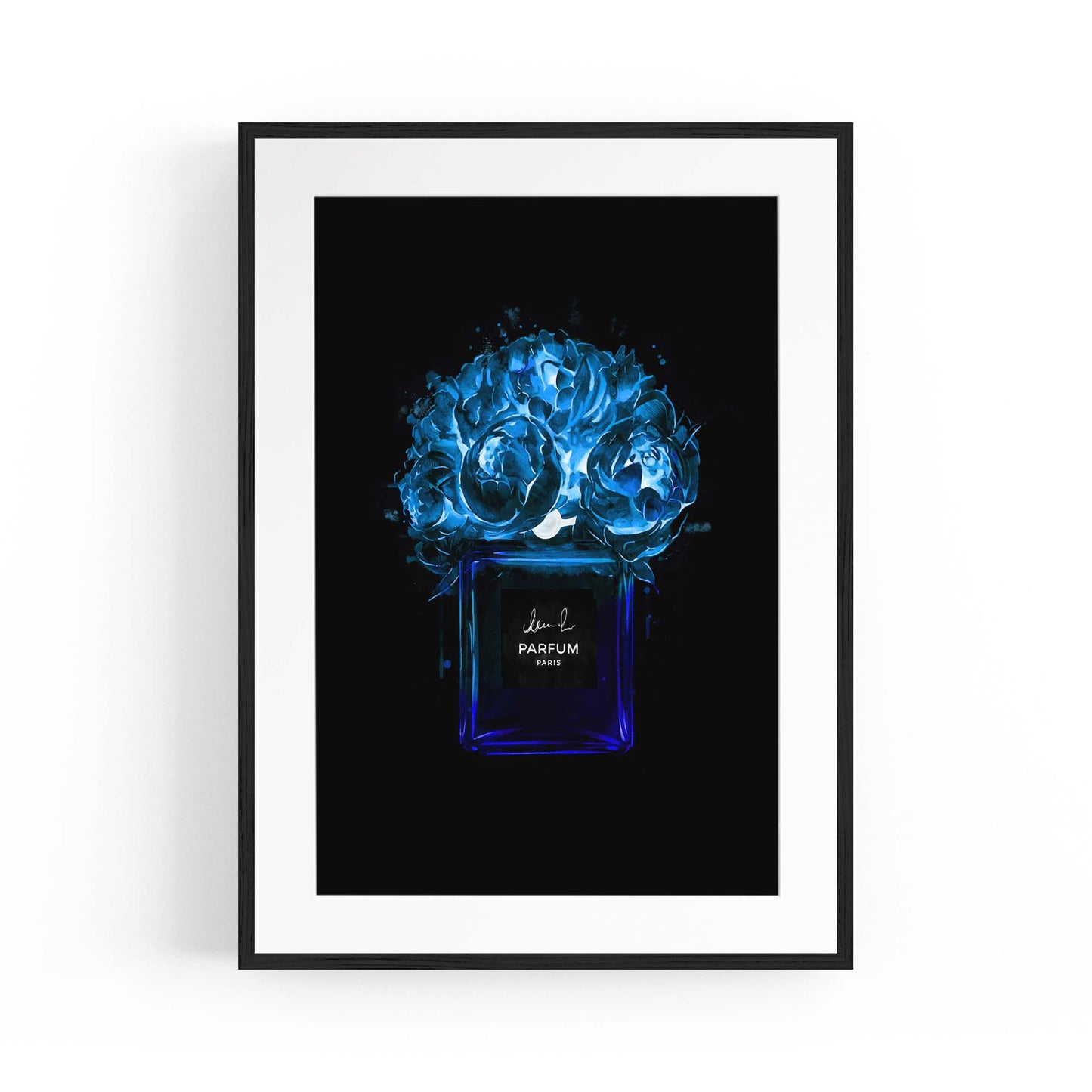 Neon Blue Floral Perfume Bottle Fashion Wall Art - The Affordable Art Company