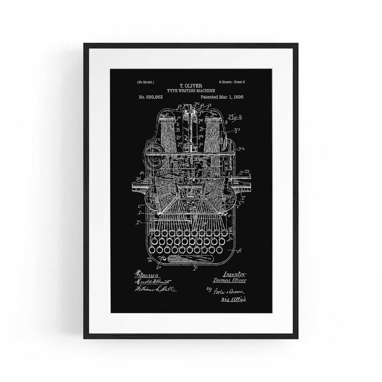 Vintage Typewriter Black Patent Wall Art #1 - The Affordable Art Company