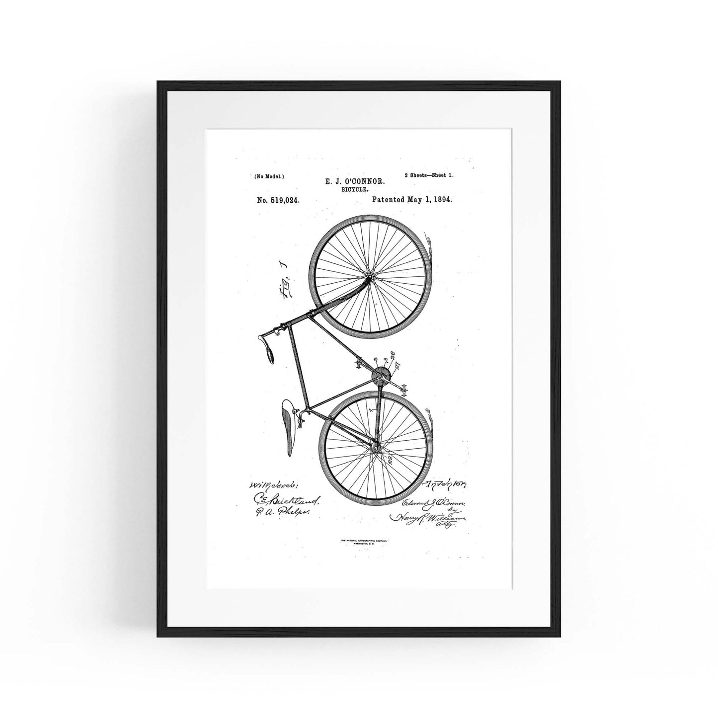 Vintage Bicycle Patent Cycling Cyclist Gift Wall Art #2 - The Affordable Art Company