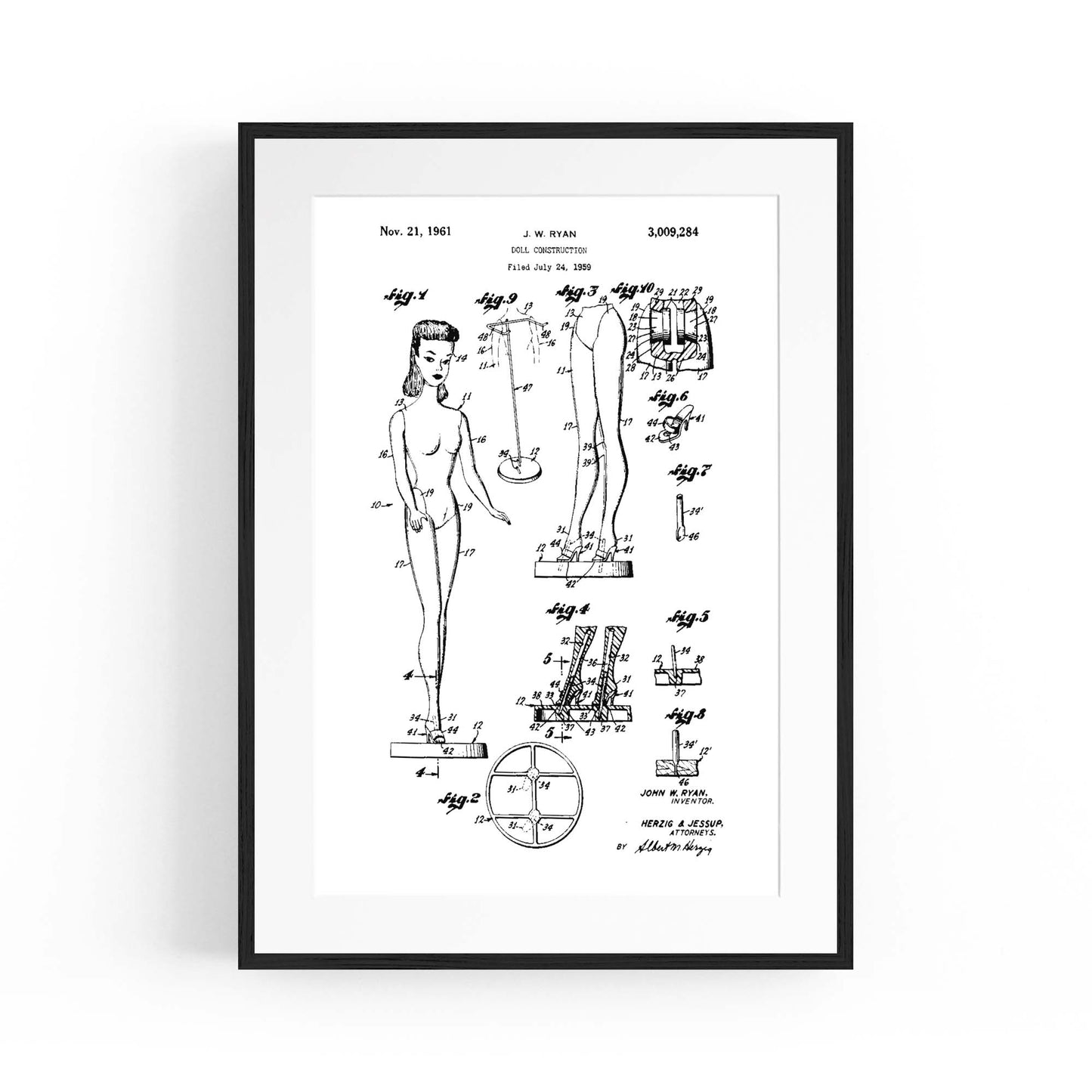 Vintage Barbie Doll Toy Patent Old Style Wall Art #2 - The Affordable Art Company