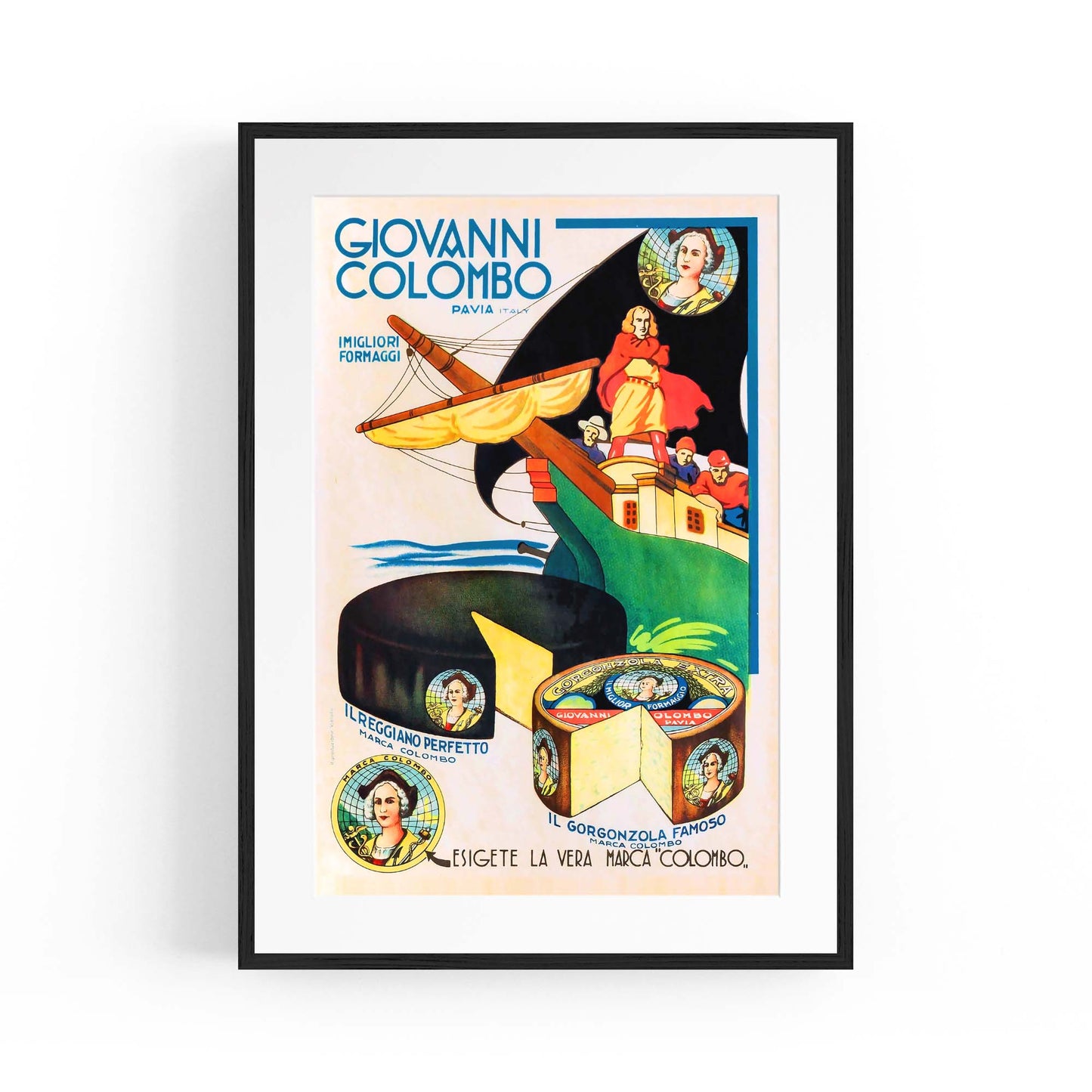 Giovanni Columbo Italian Cheese Vintage Food Advert Wall Art - The Affordable Art Company