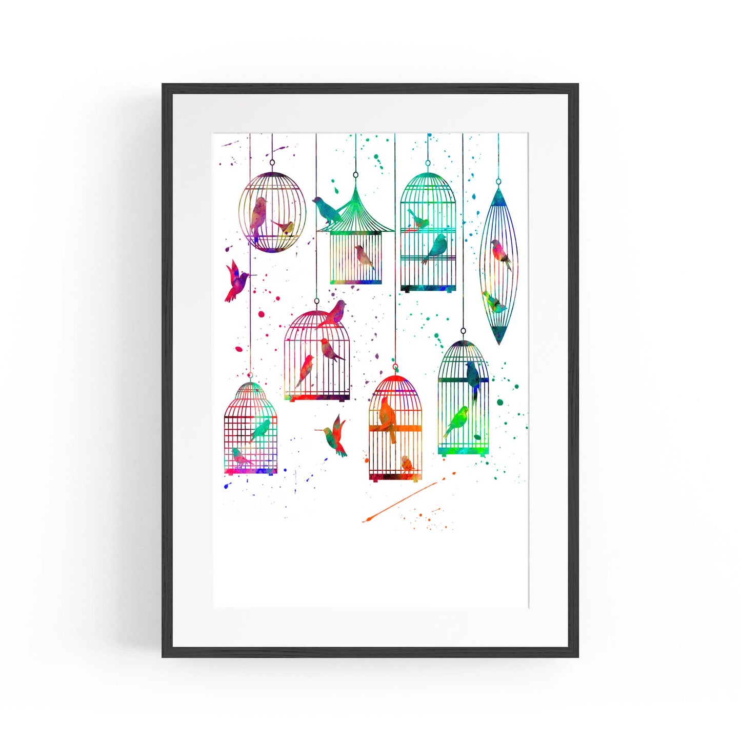 Watercolour Birds in Cages Cute Animal Wall Art - The Affordable Art Company