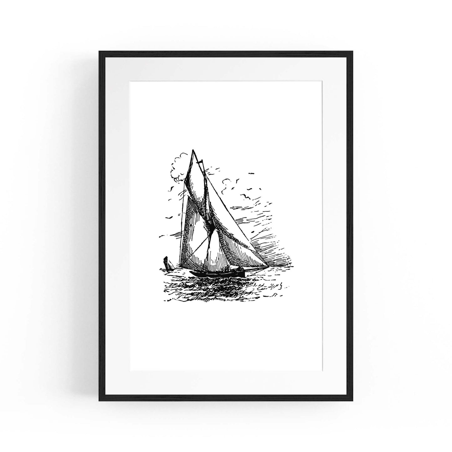 Sail Boat Coastal Drawing Nautical Coast Wall Art #2 - The Affordable Art Company