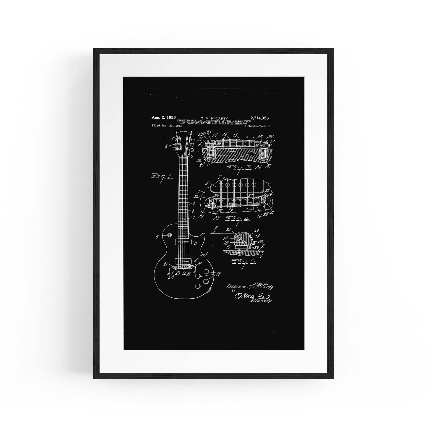 Vintage McCarty Guitar Black Patent Music Wall Art #1 - The Affordable Art Company