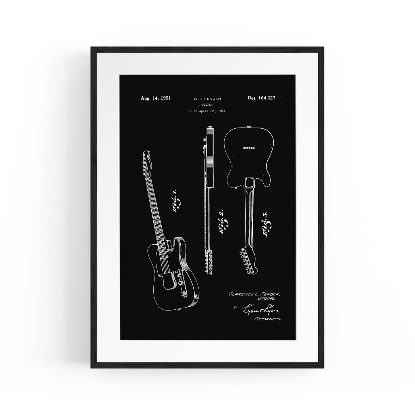 Vintage Telecaster Guitar Black Patent Wall Art #1 - The Affordable Art Company