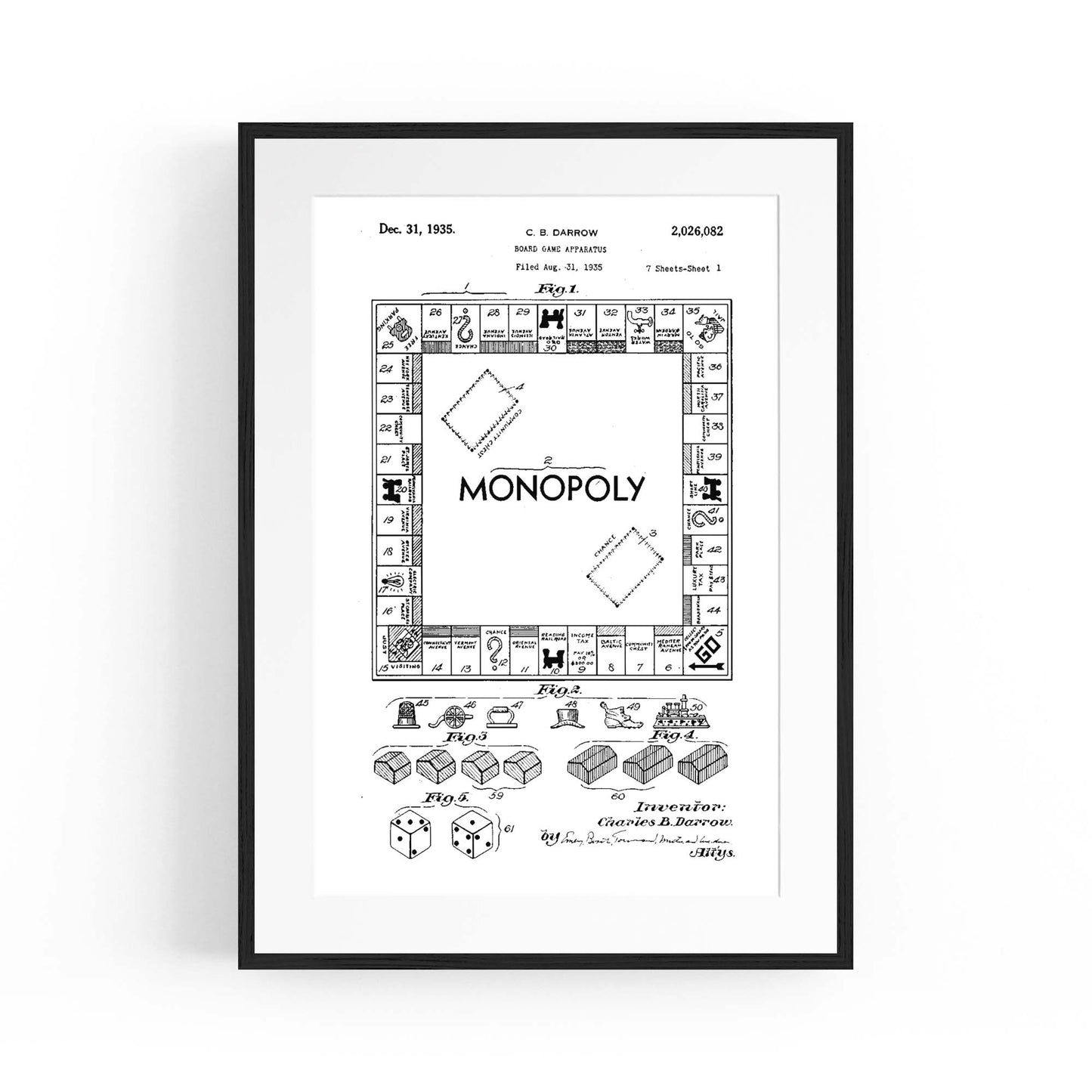 Vintage Monopoly Patent White Patent Wall Art #2 - The Affordable Art Company