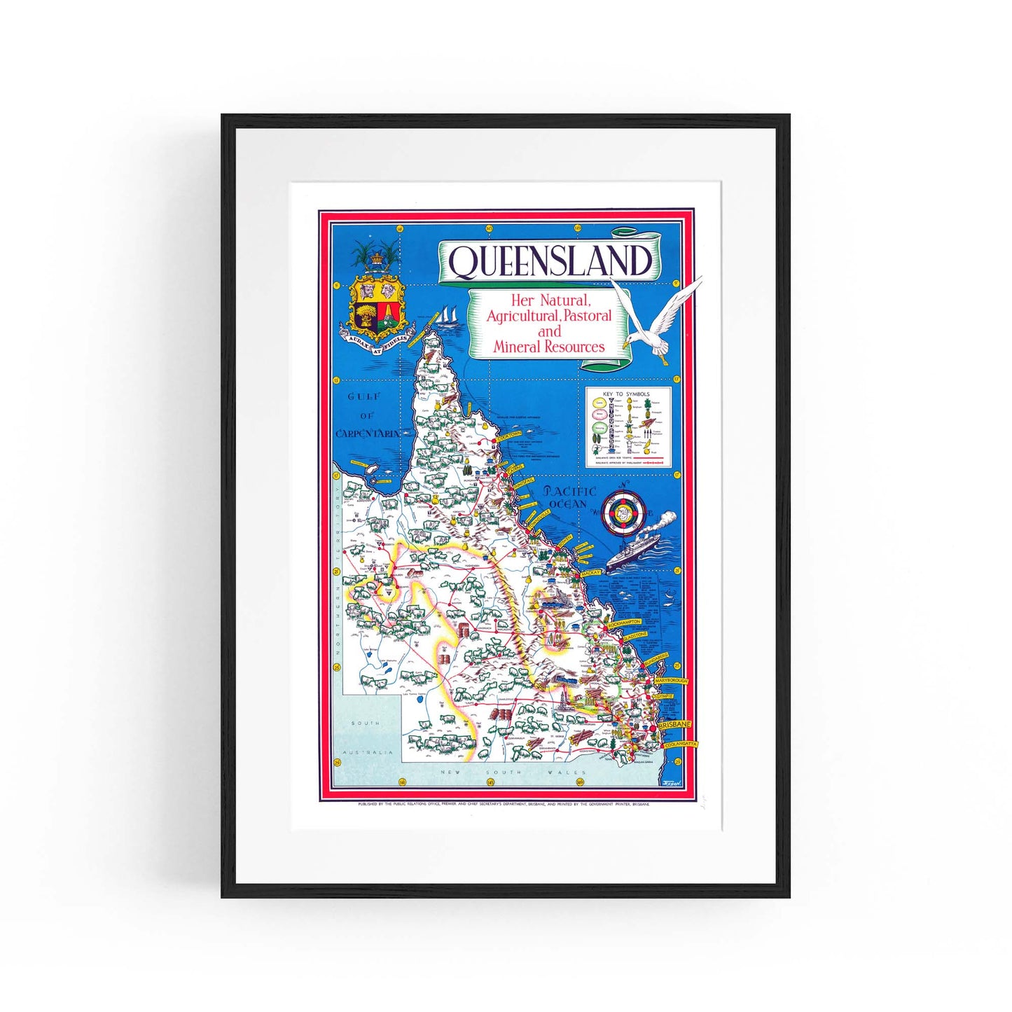 Queensland Australia Vintage Map Wall Art #1 - The Affordable Art Company