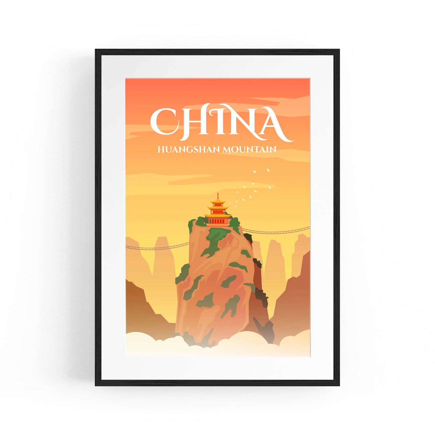 Retro China Mountains Travel Vintage Wall Art - The Affordable Art Company