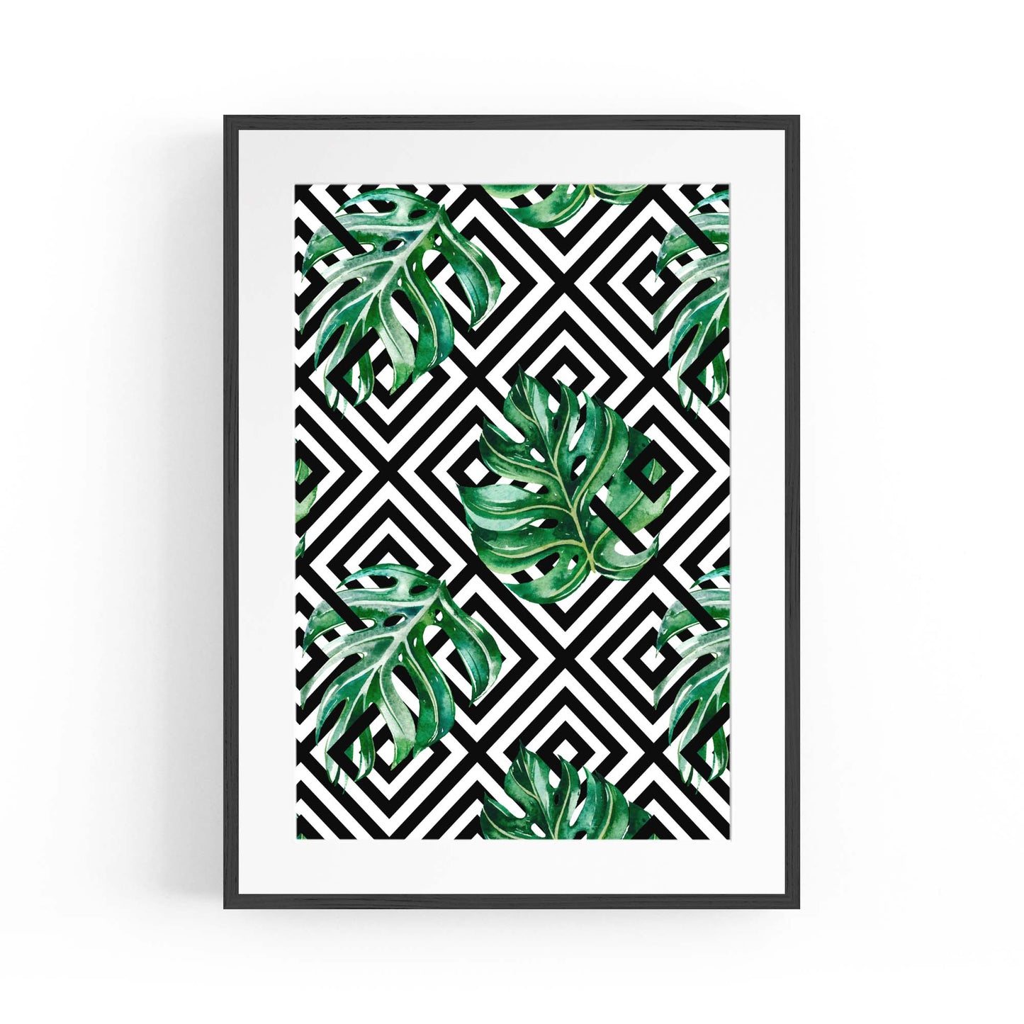 Green Leaves Geometric Nature Wall Art #4 - The Affordable Art Company