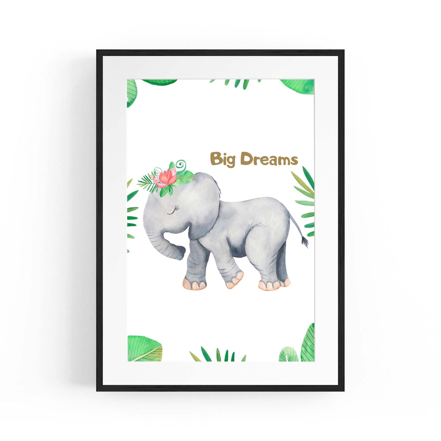 Elephant "Big Dreams" Nursery Quote Animal Art - The Affordable Art Company