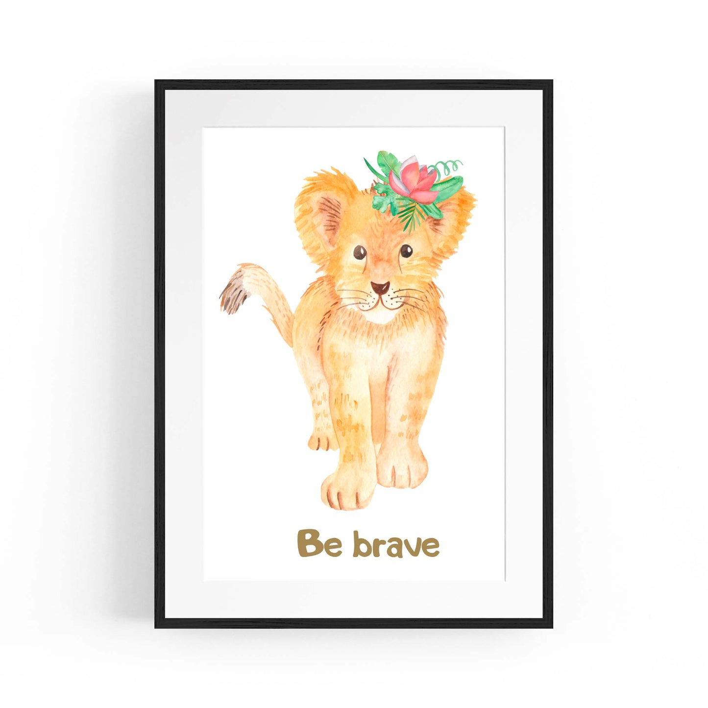 Cartoon Lion "Be Brave" Quote Nursery Wall Art - The Affordable Art Company