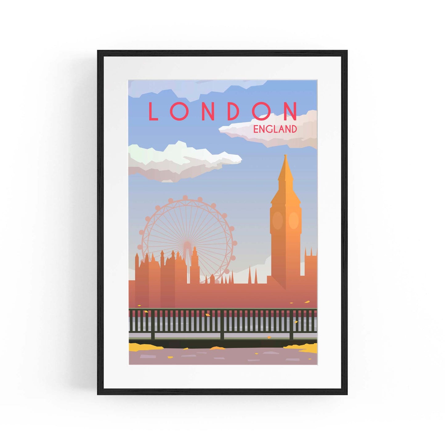 Retro London England UK Travel Vintage Wall Art - The Affordable Art Company