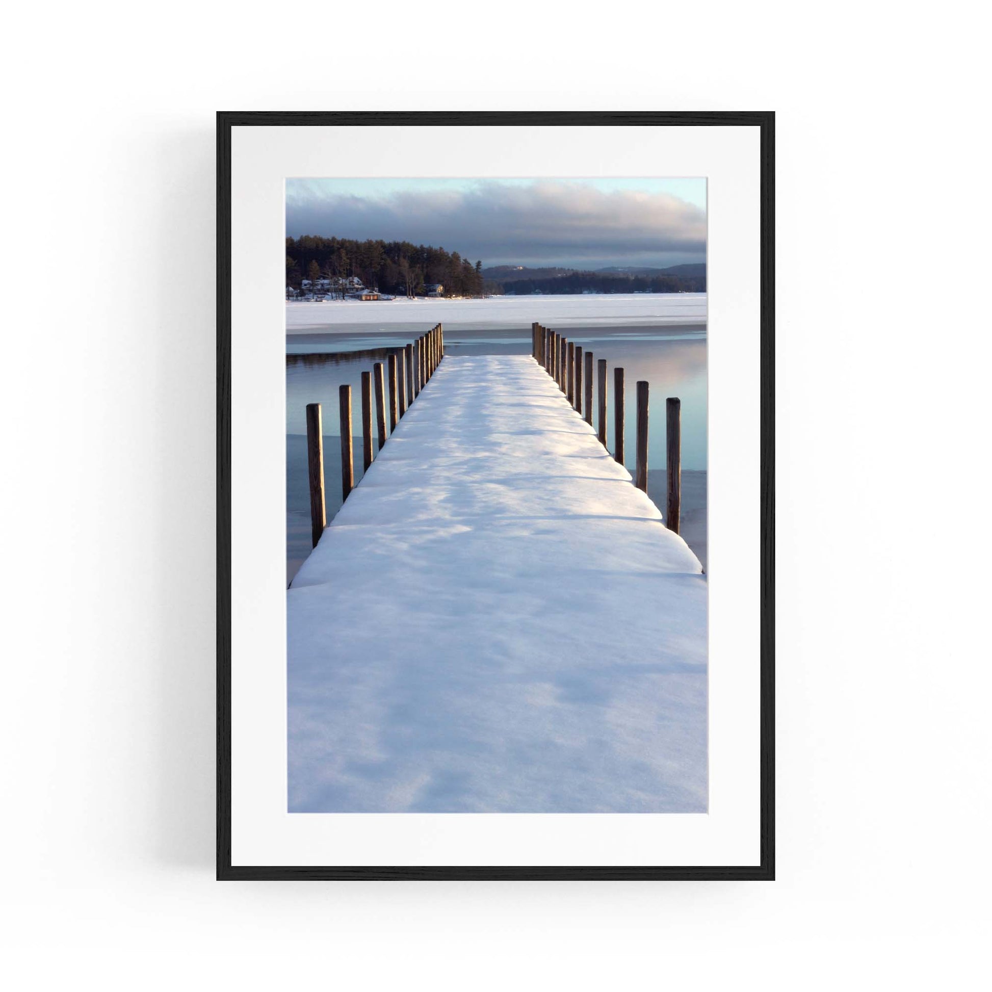 Snow Covered Pier Landscape Photograph Wall Art - The Affordable Art Company