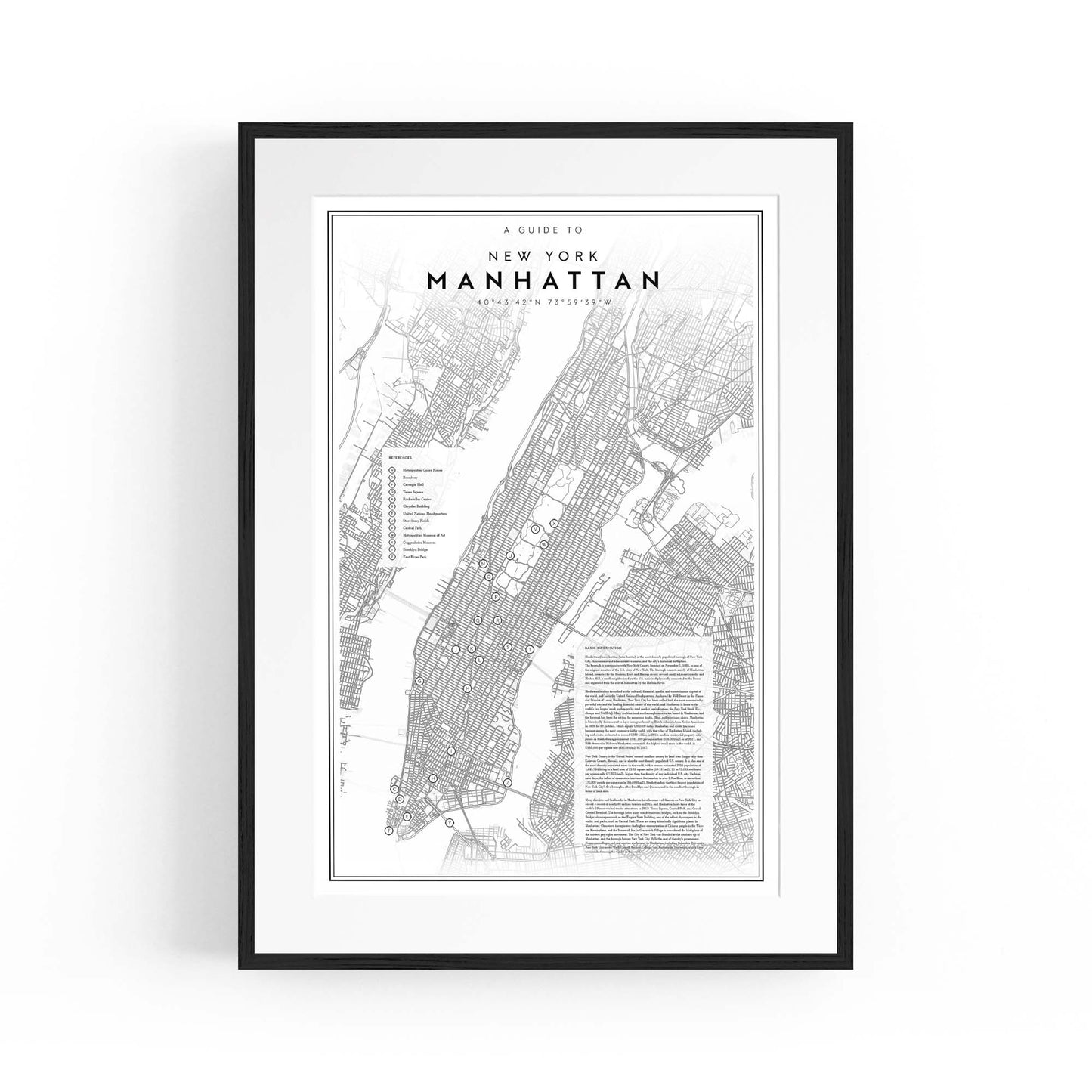 Minimal Manhattan Detailed Map New York Wall Art - The Affordable Art Company