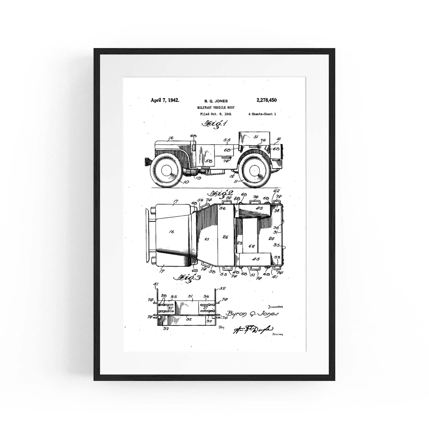 Vintage Jeep Military Patent Military Wall Art #2 - The Affordable Art Company
