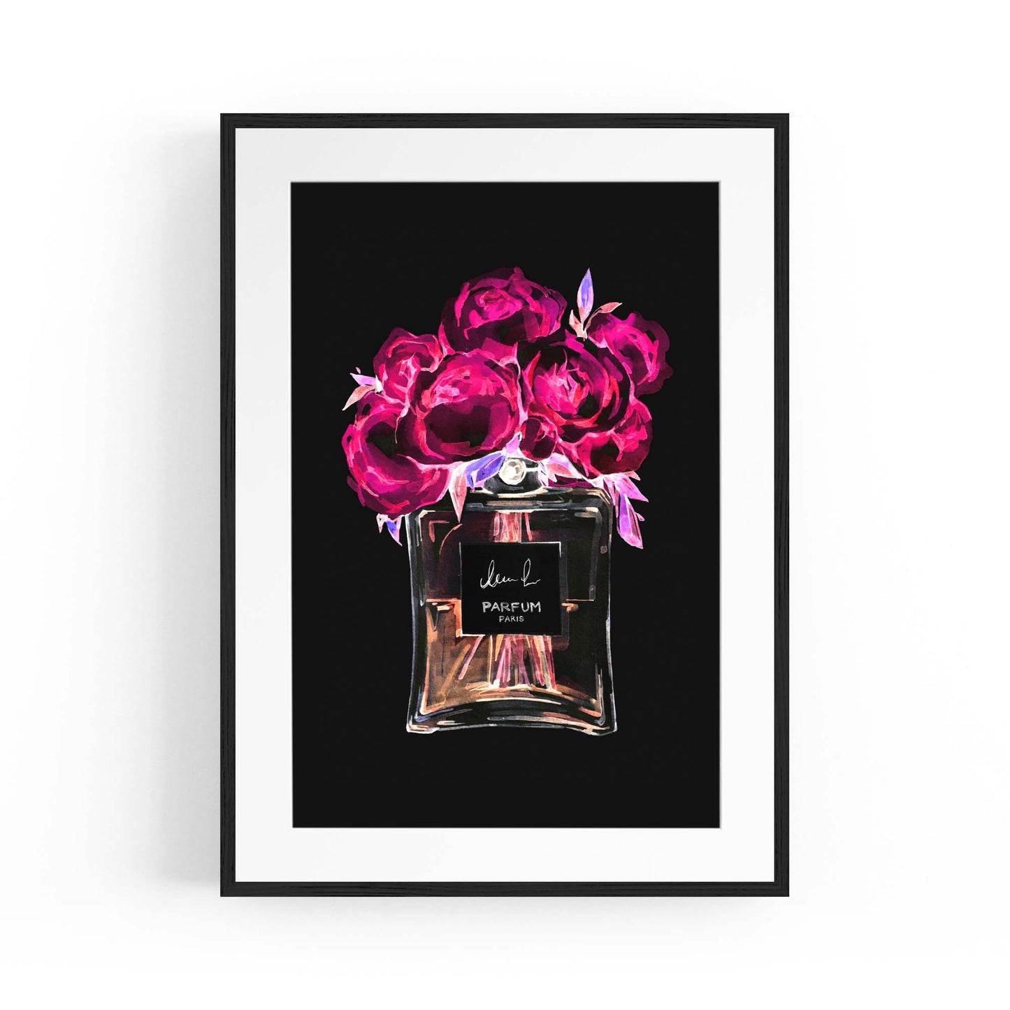 Neon Pink Floral Perfume Bottle Fashion Wall Art - The Affordable Art Company