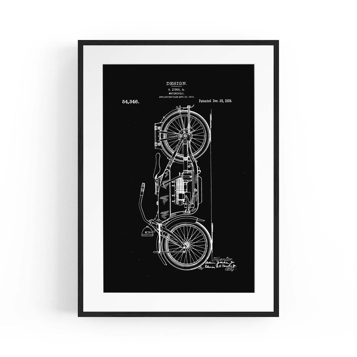 Vintage Motorcycle Black Patent Man Cave Wall Art #1 - The Affordable Art Company