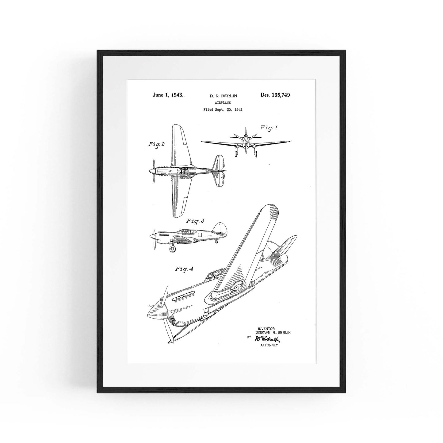 Airplane Patent Vintage Minimal Man Cave Wall Art #7 - The Affordable Art Company