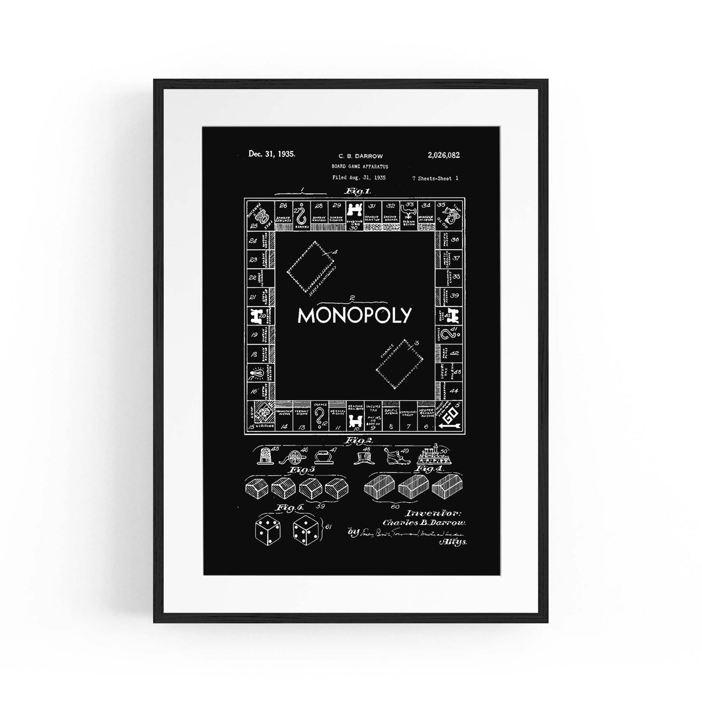 Vintage Monopoly Patent Black Patent Wall Art #1 - The Affordable Art Company