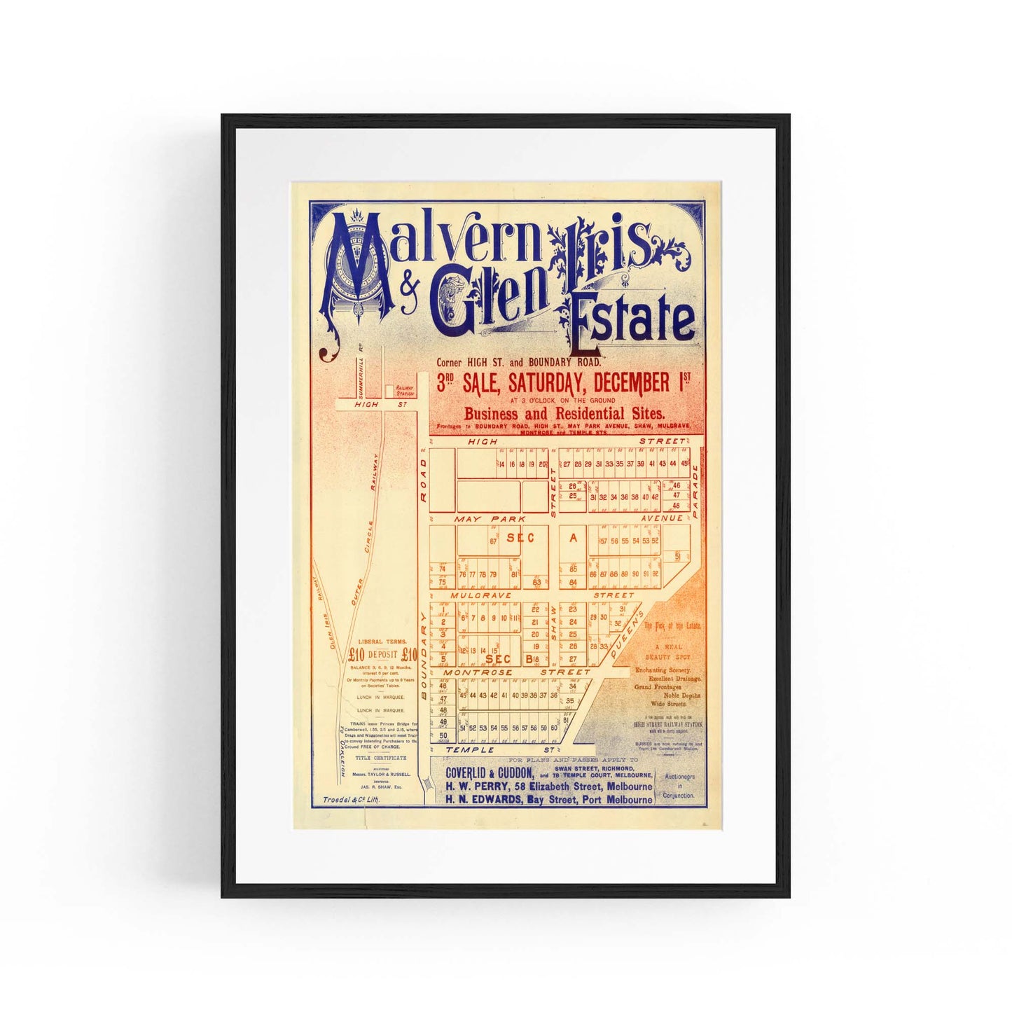 Glen Iris Melbourne Vintage Real Estate Advert Art - The Affordable Art Company