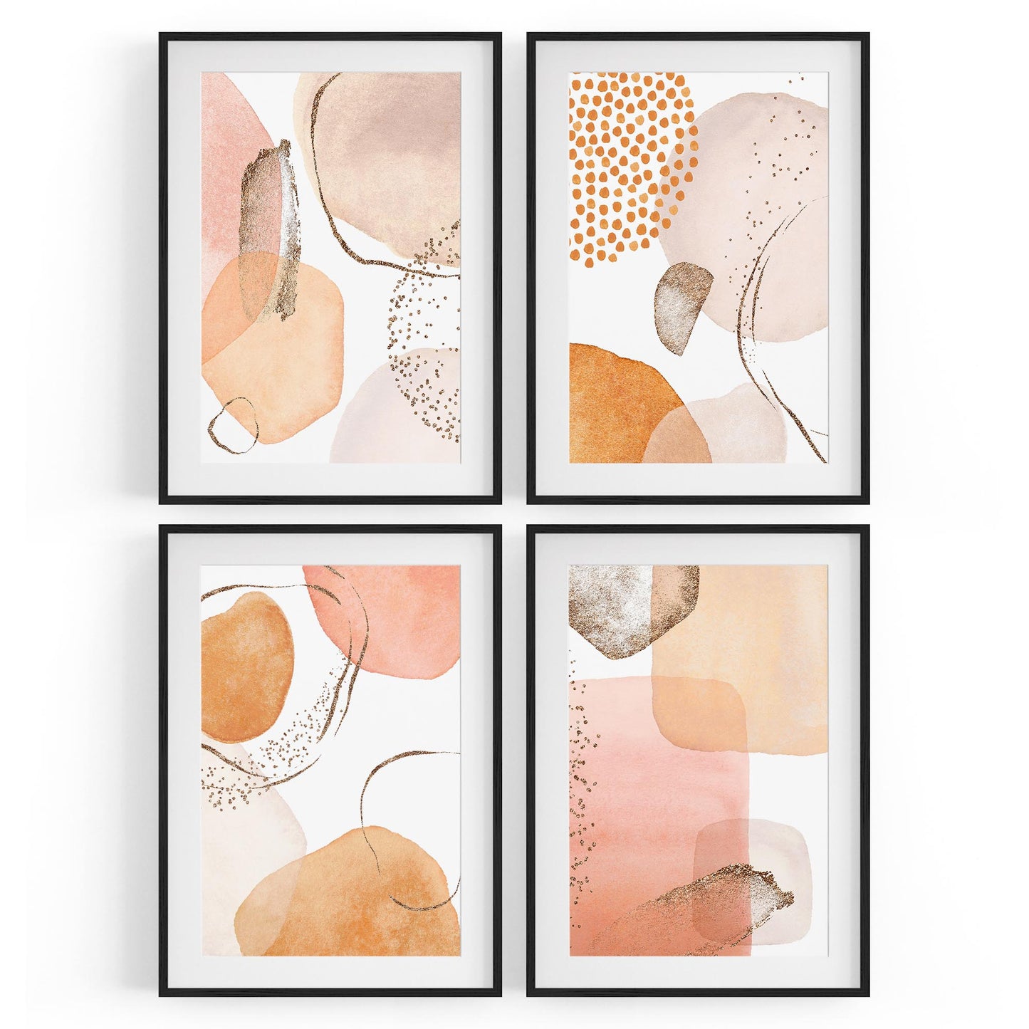 Set of 4 Abstract Peach and Nude Painting Wall Art - The Affordable Art Company