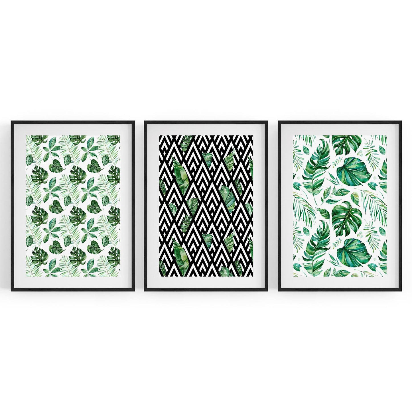 Set of 3 Green Leaf Pattern Nature Wall Art - The Affordable Art Company