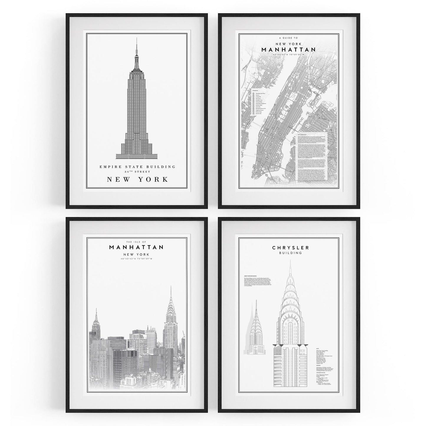 Set of 4 New York City Line Drawings Wall Art - The Affordable Art Company