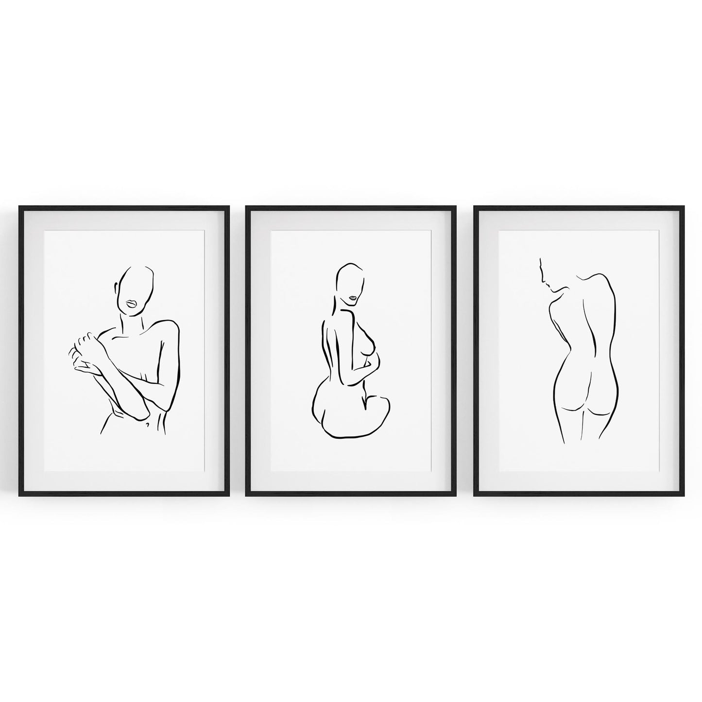 Set of 3 Nude Line Drawing Woman Wall Art - The Affordable Art Company