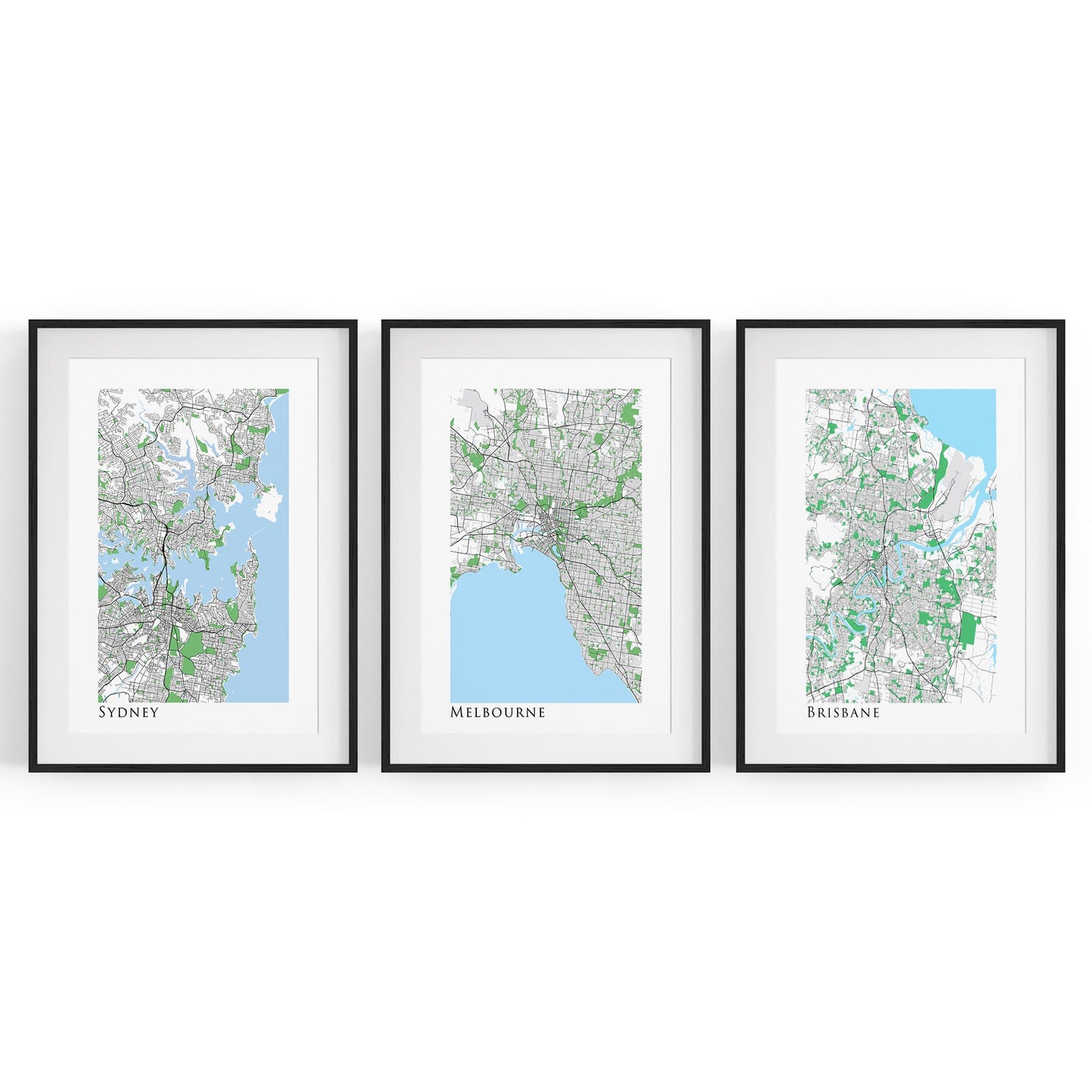 Set of Sydney, Melbourne & Brisbane Map Wall Art - The Affordable Art Company