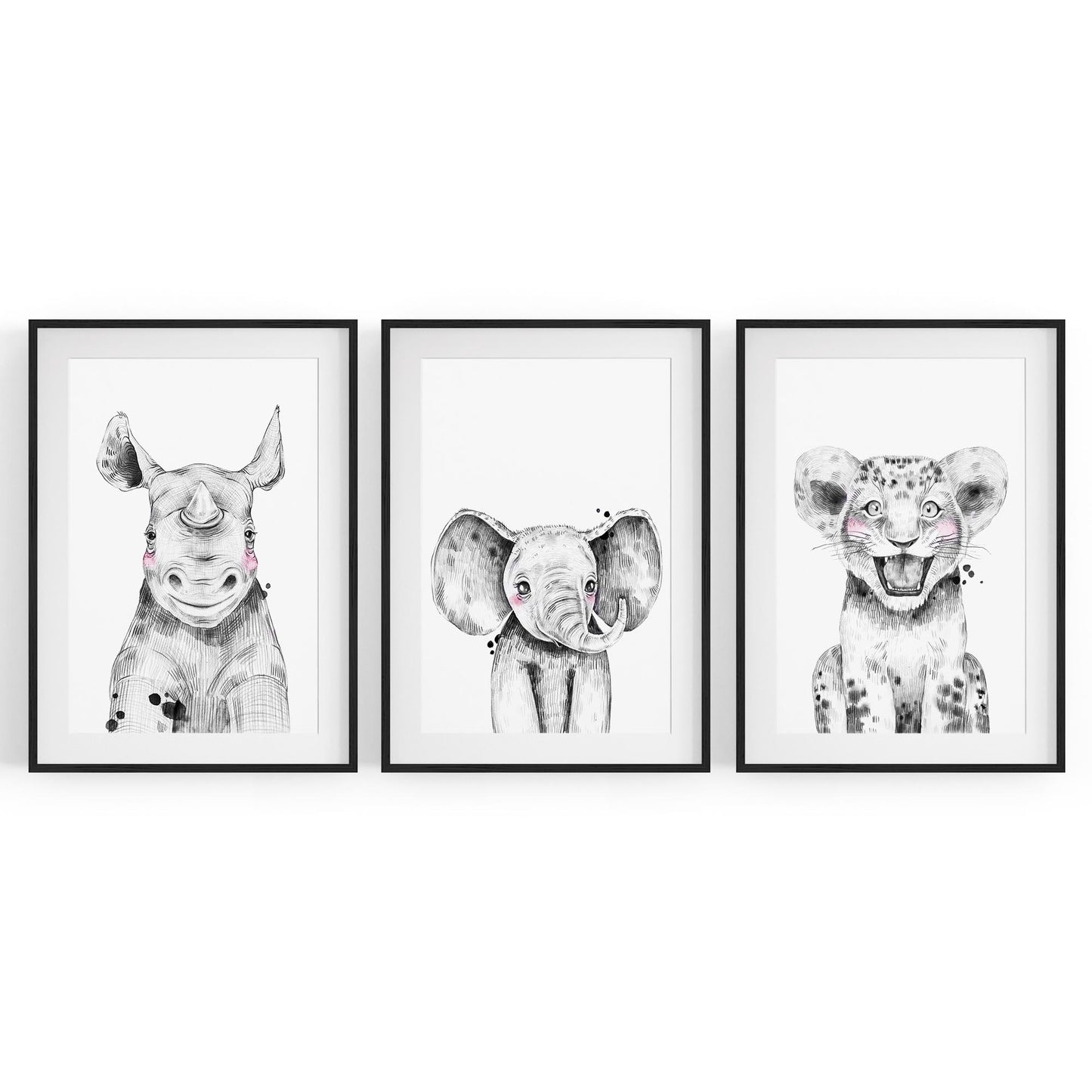 Set of Blushing Safari Animals Nursery Wall Art #2 - The Affordable Art Company