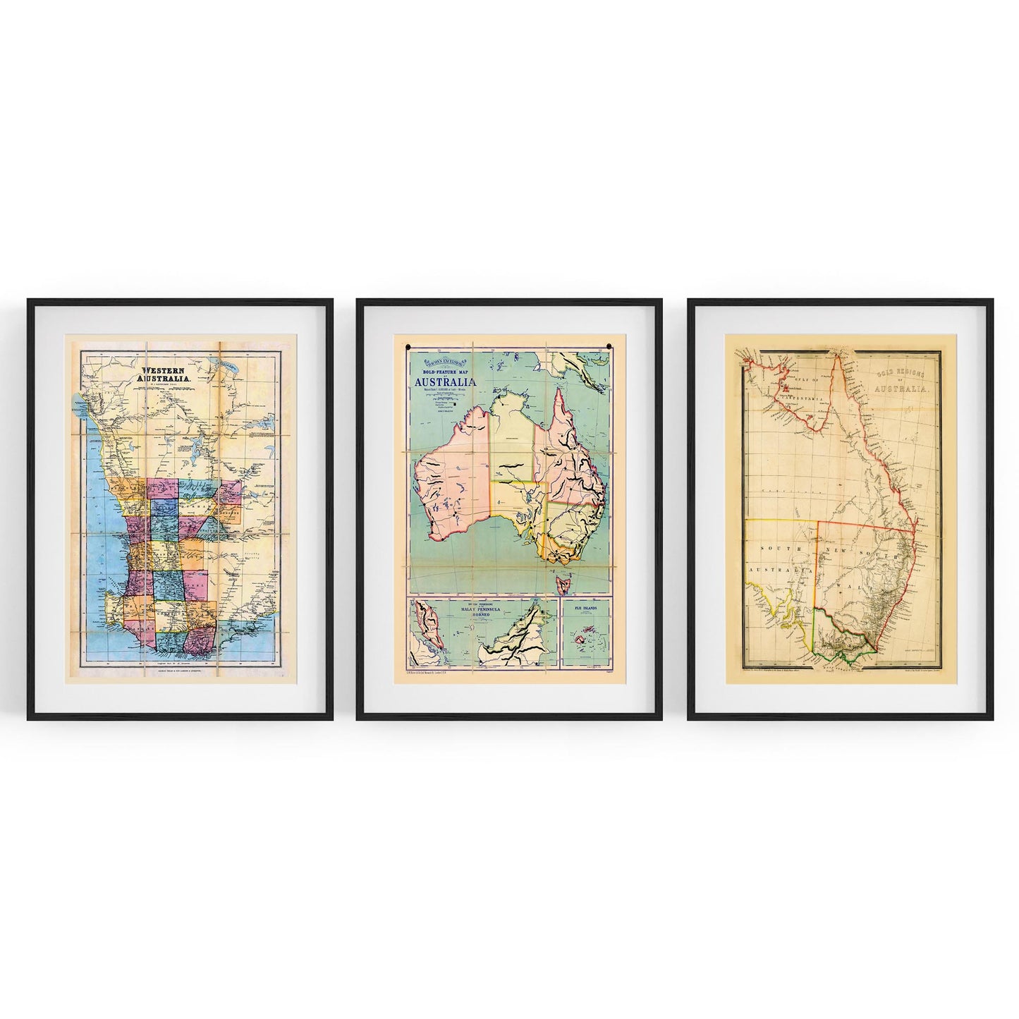 Set of Vintage Old Maps of Australia Wall Art - The Affordable Art Company