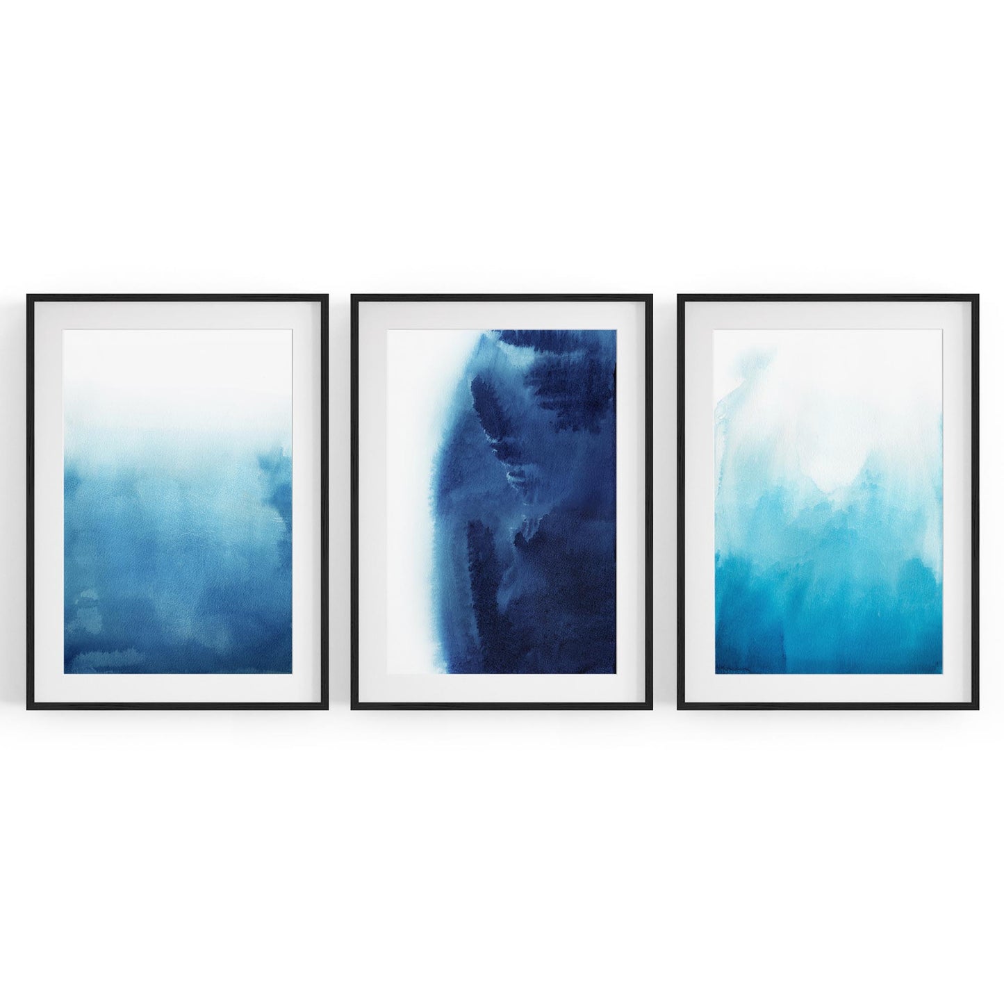 Set of Blue Ink Abstract Painting Faded Wall Art #1 - The Affordable Art Company