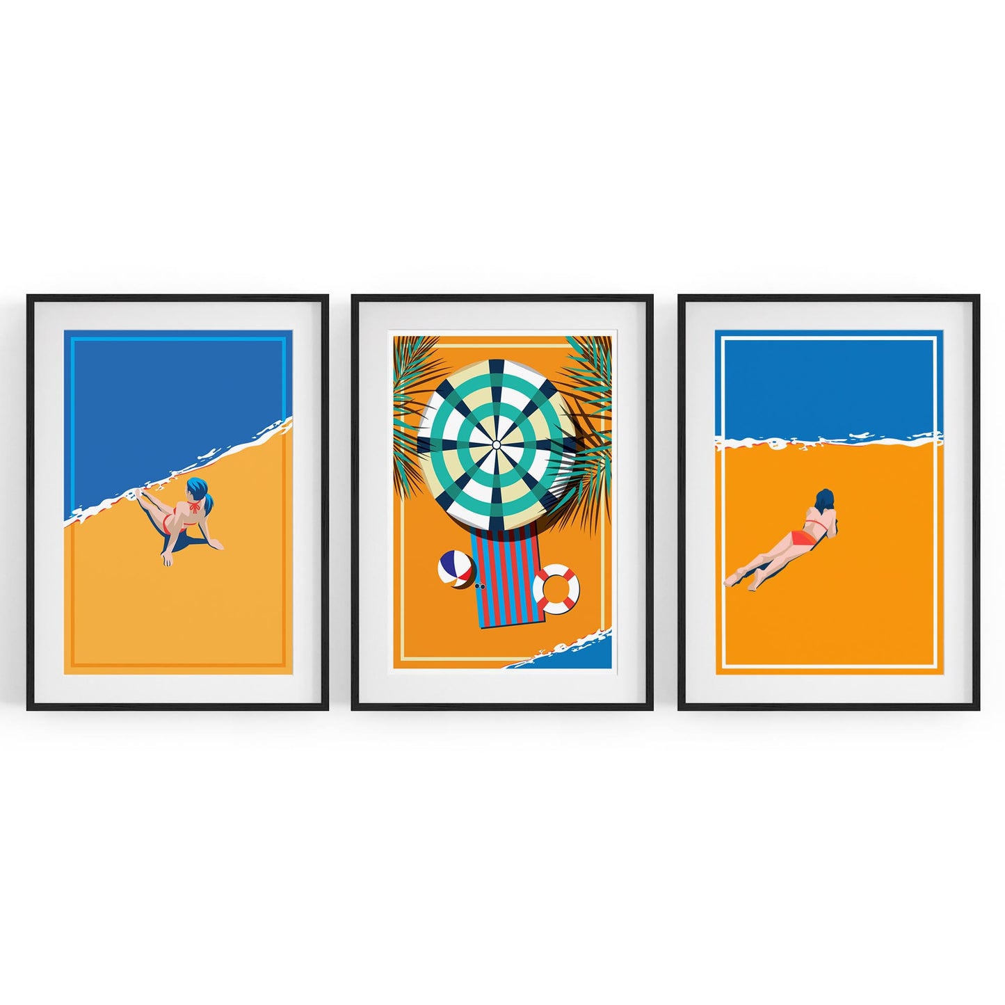 Set of Retro Beach Summer Coastal Wall Art #1 - The Affordable Art Company