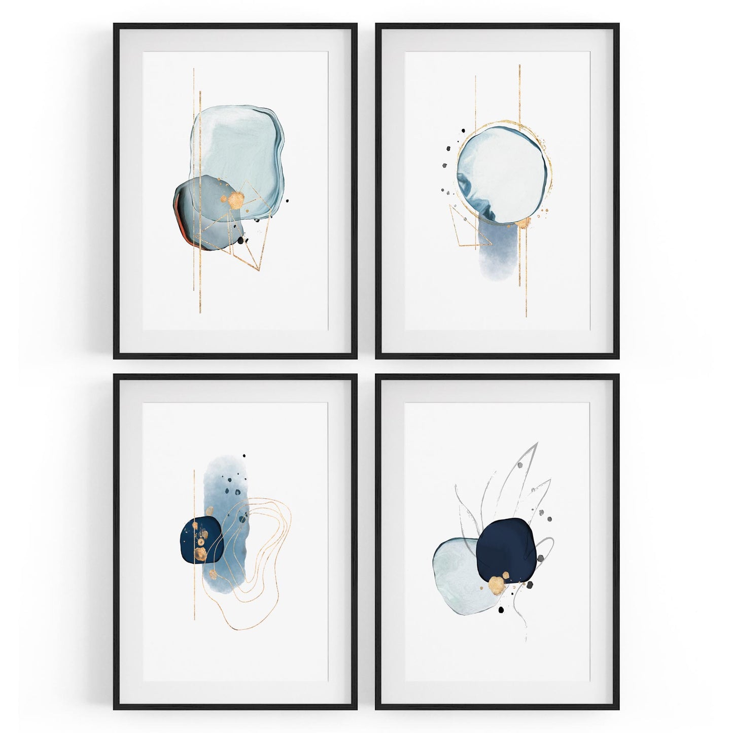 Set of 4 Abstract Blue Minimal Line and Shape Wall Art - The Affordable Art Company