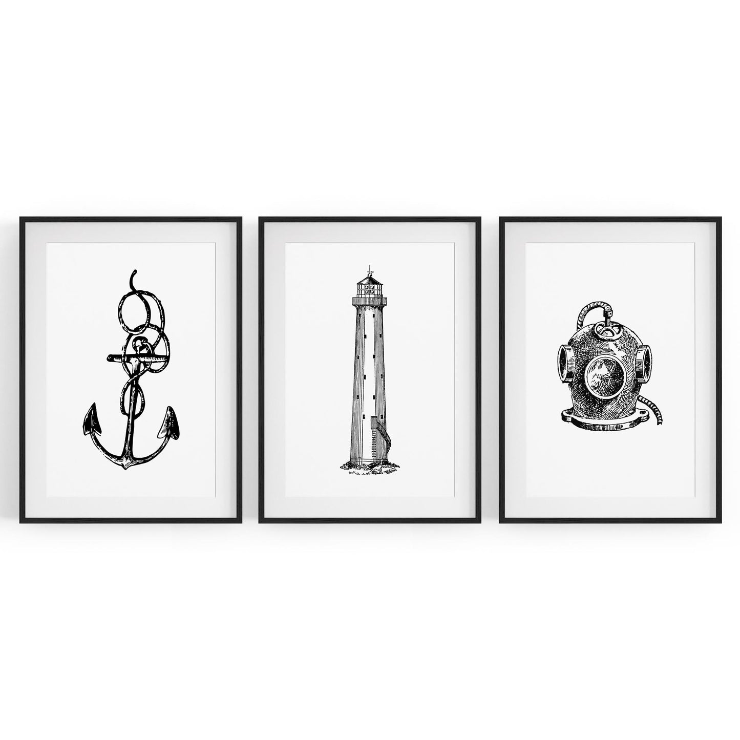 Set of Nautical Coast Drawings Coastal Wall Art #1 - The Affordable Art Company