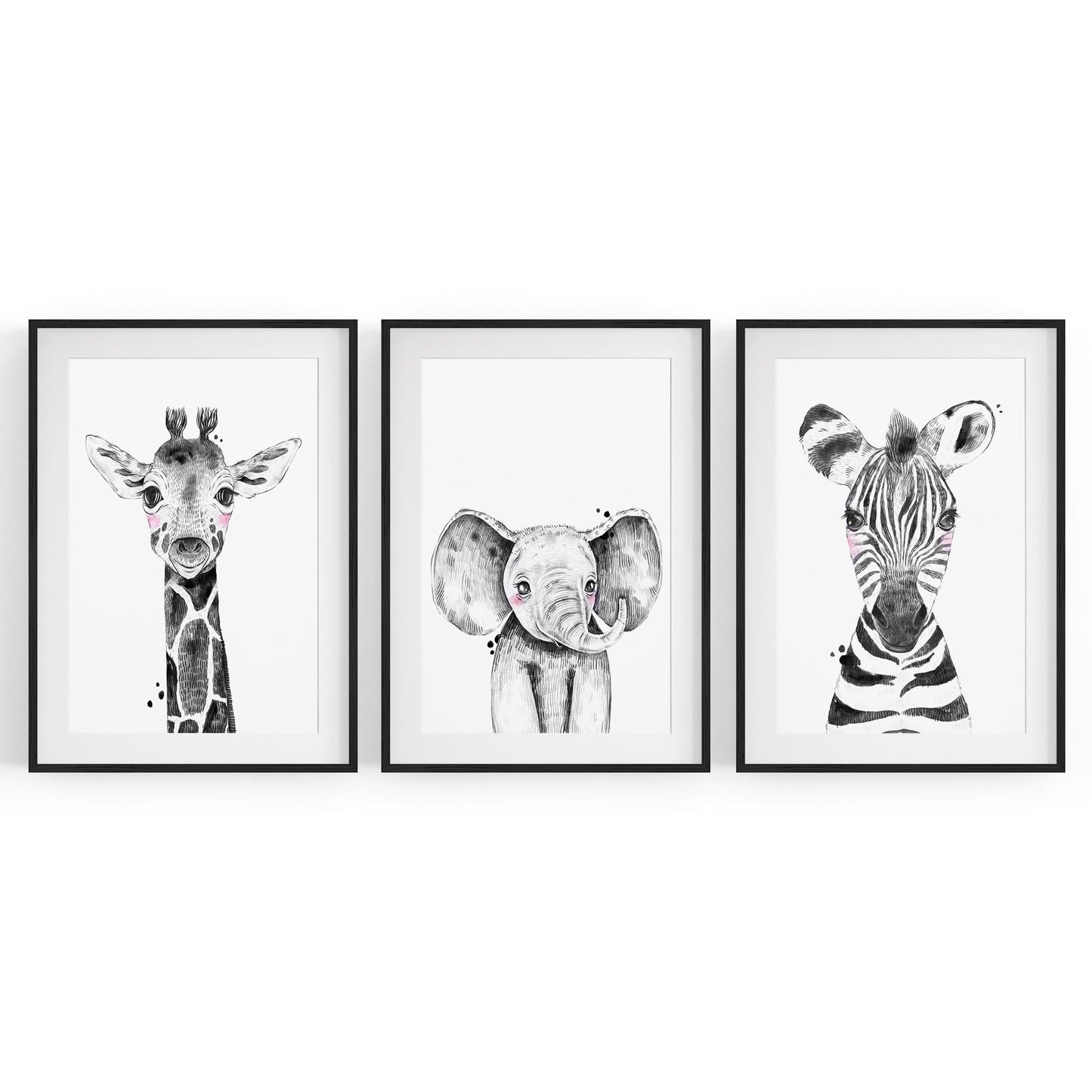 Set of Blushing Safari Animals Nursery Wall Art #1 - The Affordable Art Company