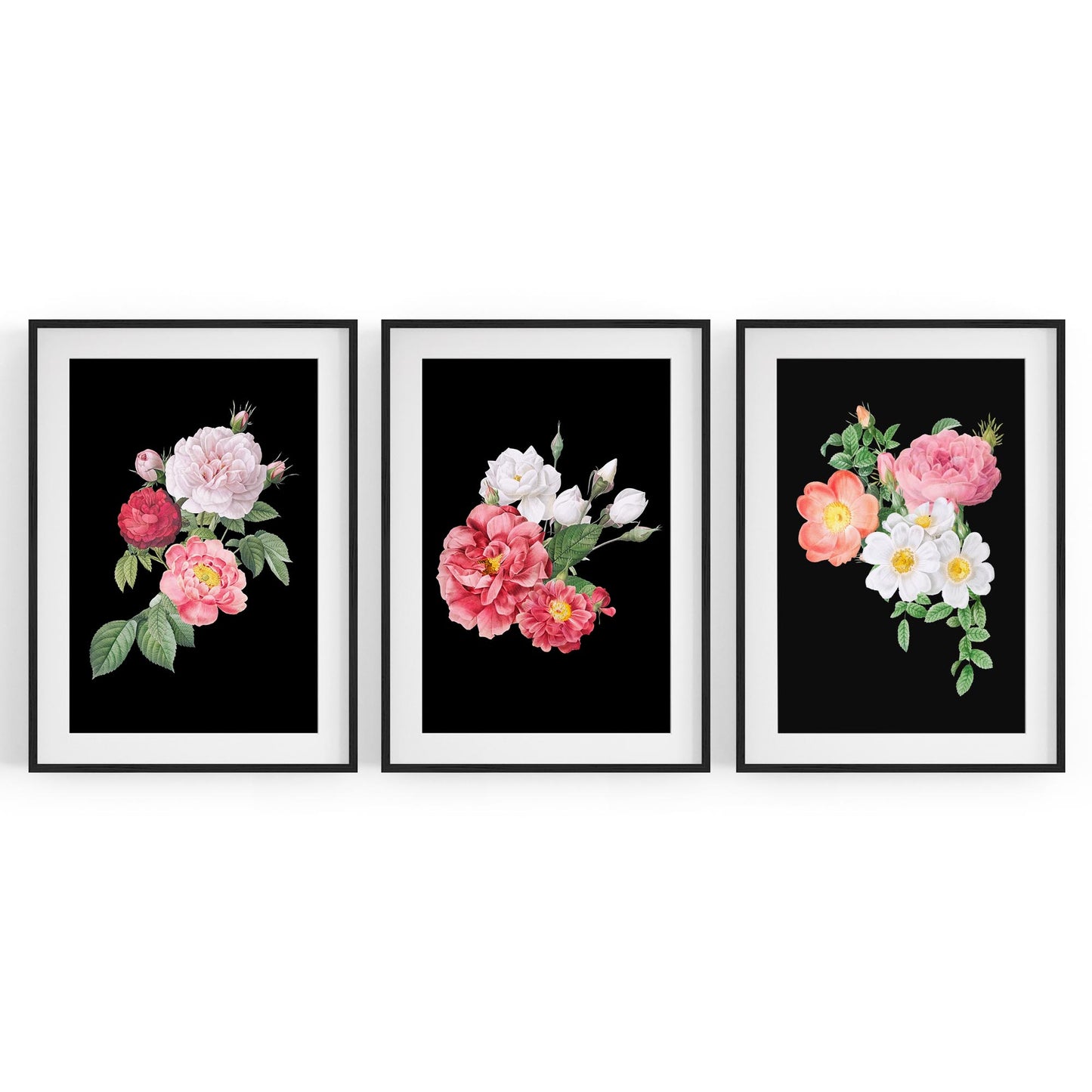 Set of Dark Floral Botanical Flowers Wall Art #1 - The Affordable Art Company